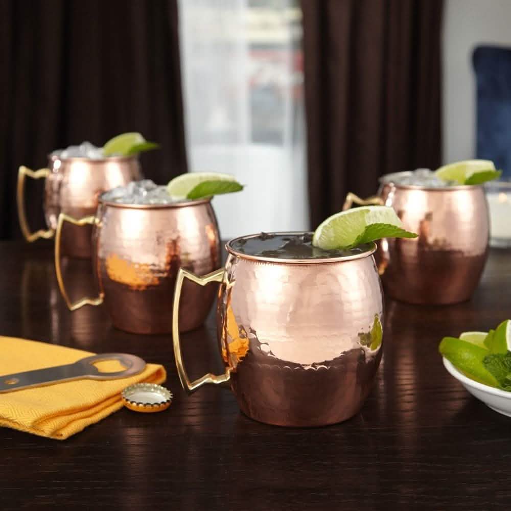 4er-Pack: Moscow-Mule-Becher mit gehämmerter Kupfer-Optik