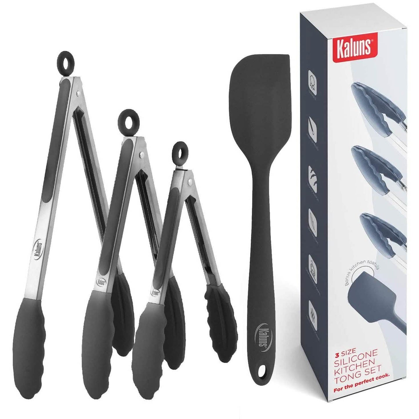 4er-Pack: Kaluns Küchenzange zum Kochen mit Silikonspatel
