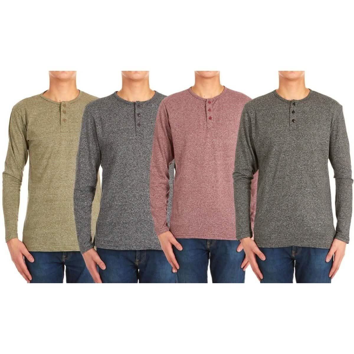 4er-Pack: Herren Langarm Henley Hemden meliert - Größe: Medium