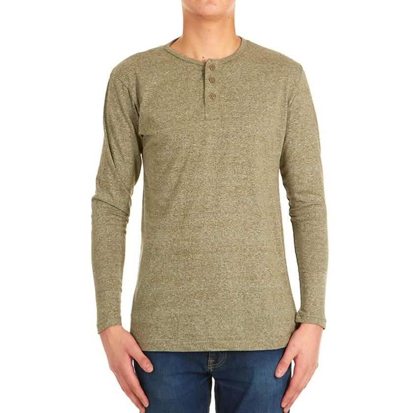 4er-Pack: Herren Langarm Henley Hemden meliert - Größe: Medium
