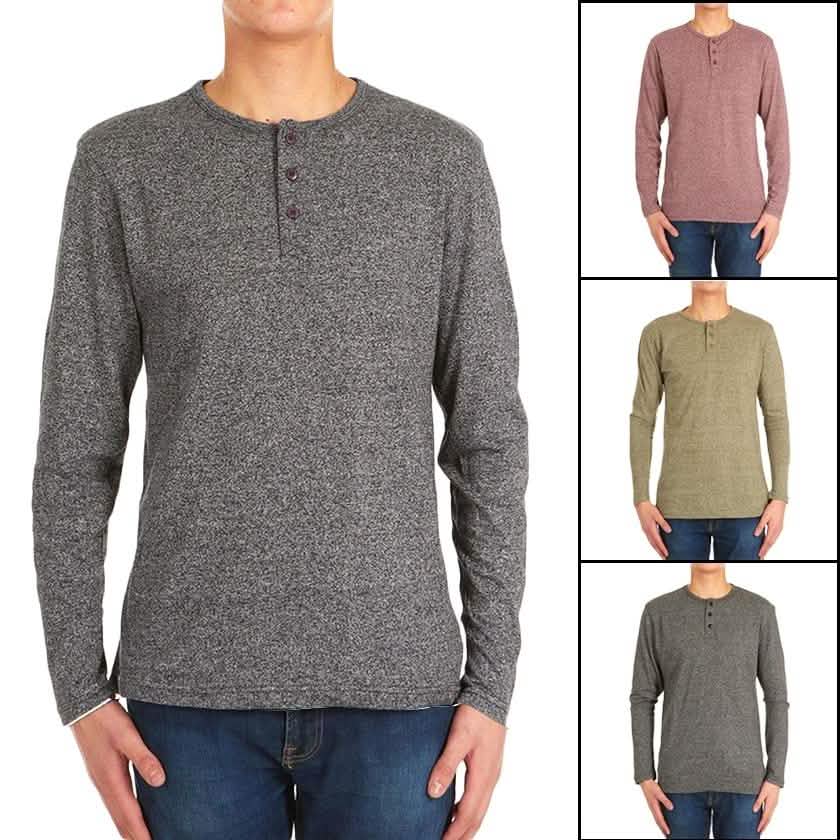 4er-Pack: Herren Langarm Henley Hemden meliert - Größe: Medium