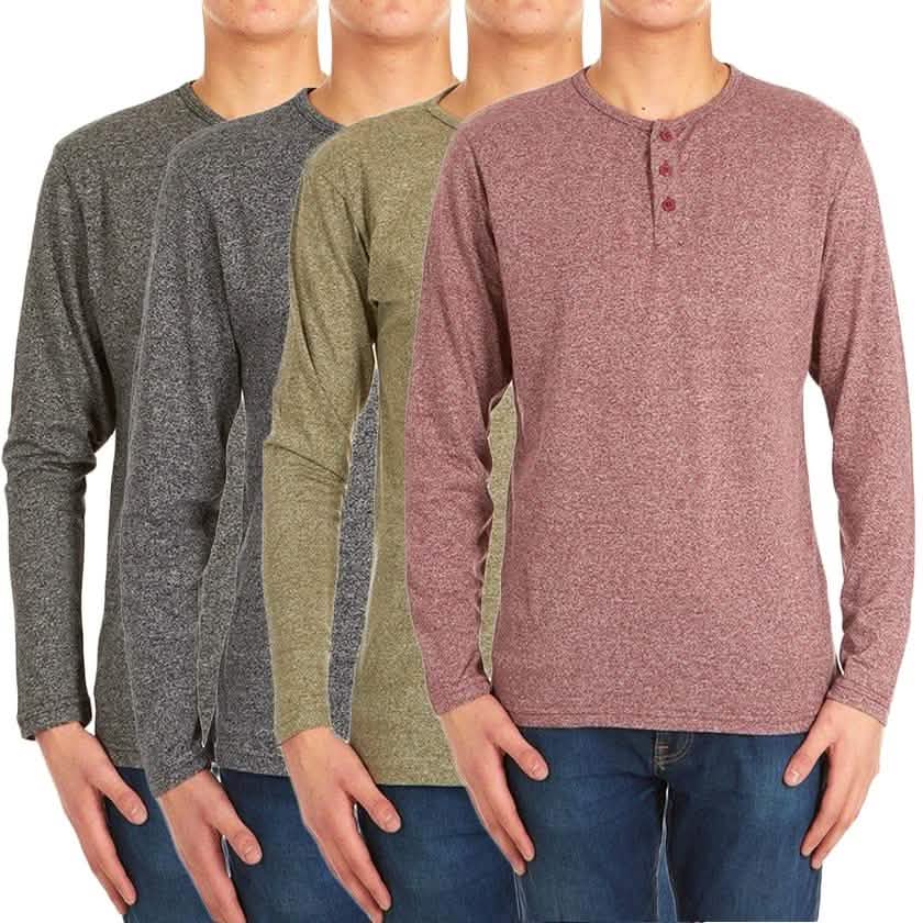 4er-Pack: Herren Langarm Henley Hemden meliert - Größe: Medium