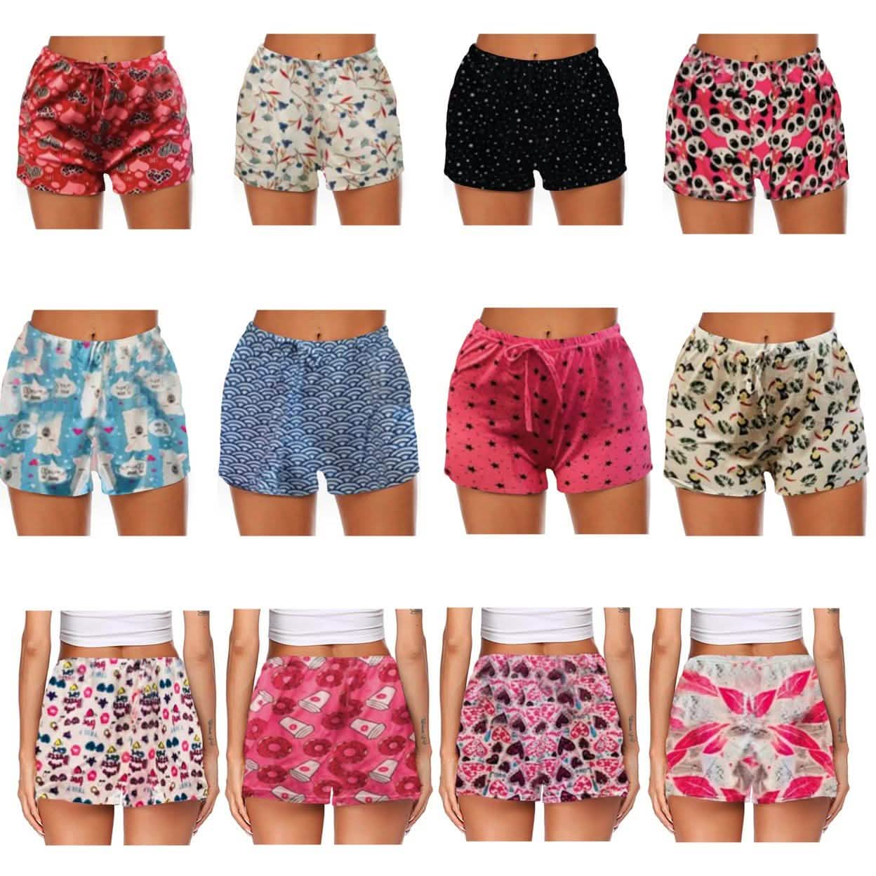 4er-Pack: Überraschungsangebot Bequeme Lounge-Pyjamahorts für Damen mit Kordelzug