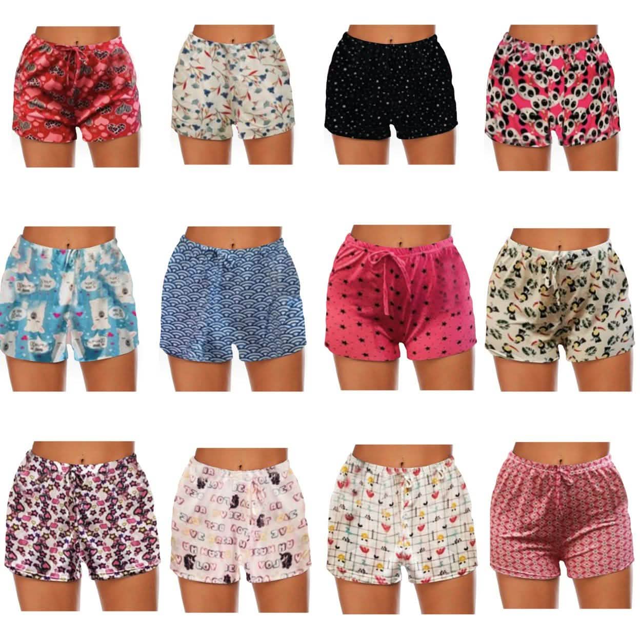 4er-Pack: Überraschungsangebot Bequeme Lounge-Pyjamahorts für Damen mit Kordelzug