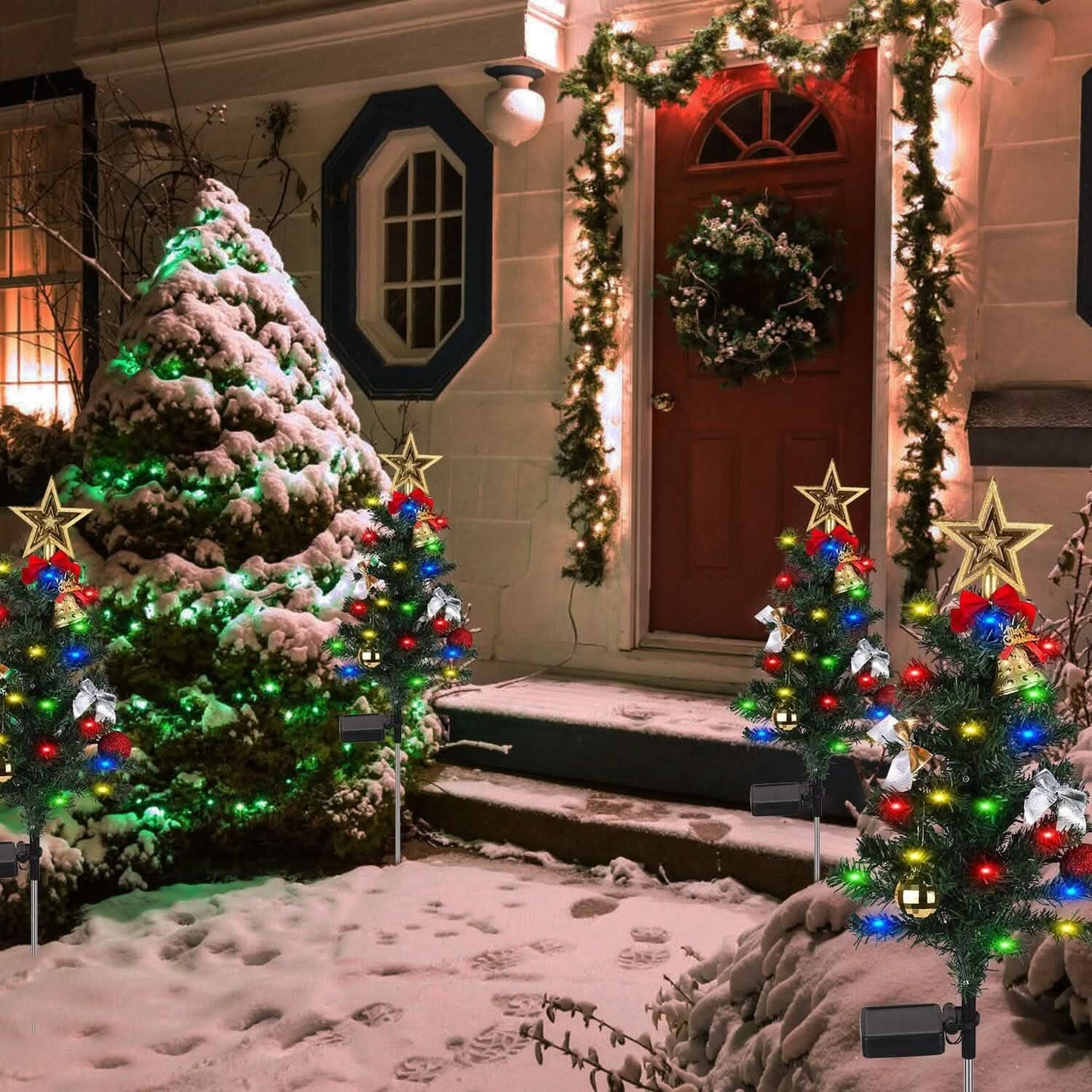 4er-Pack: Solar-Weihnachtsbaum-Lichter Gartendekoration