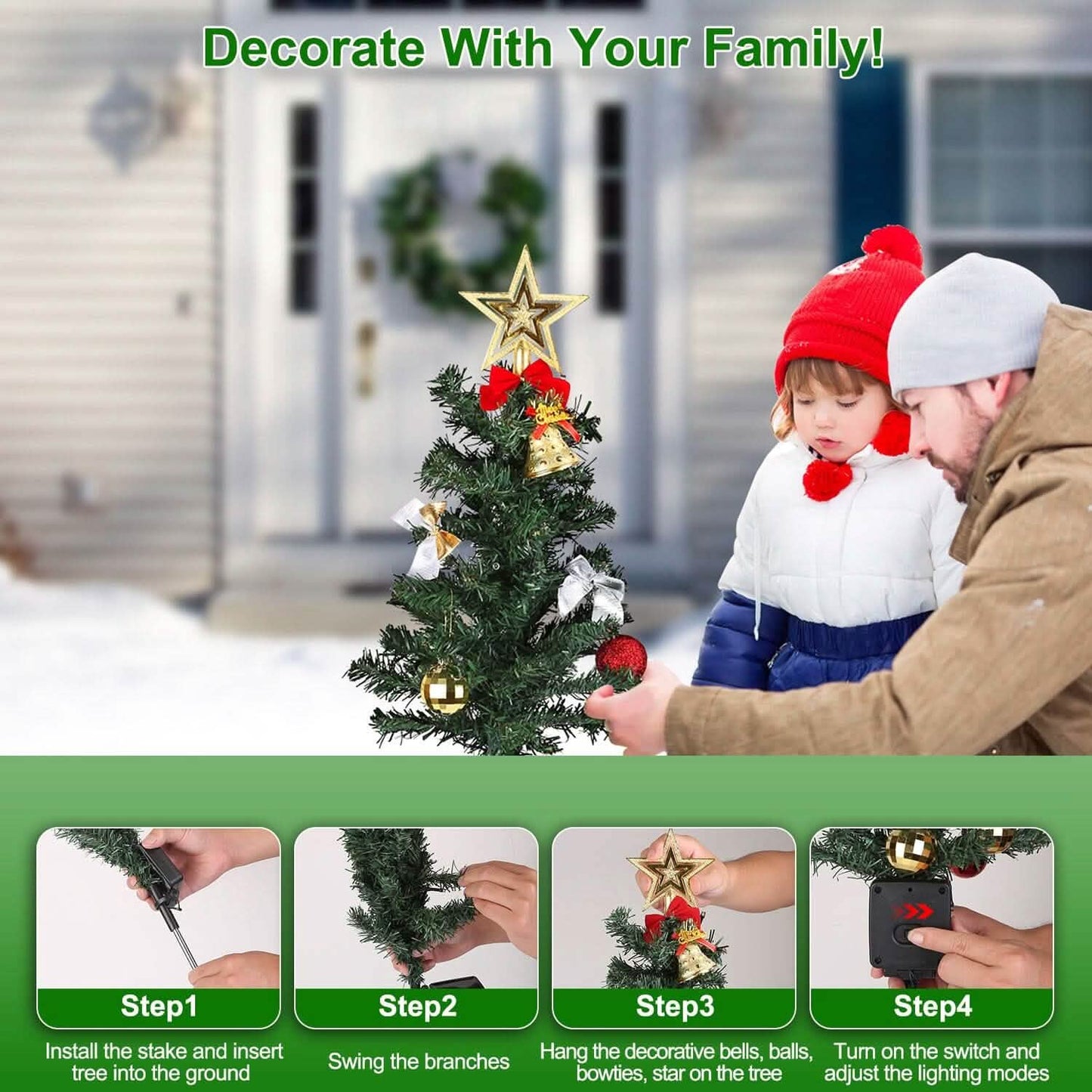 4er-Pack: Solar-Weihnachtsbaum-Lichter Gartendekoration