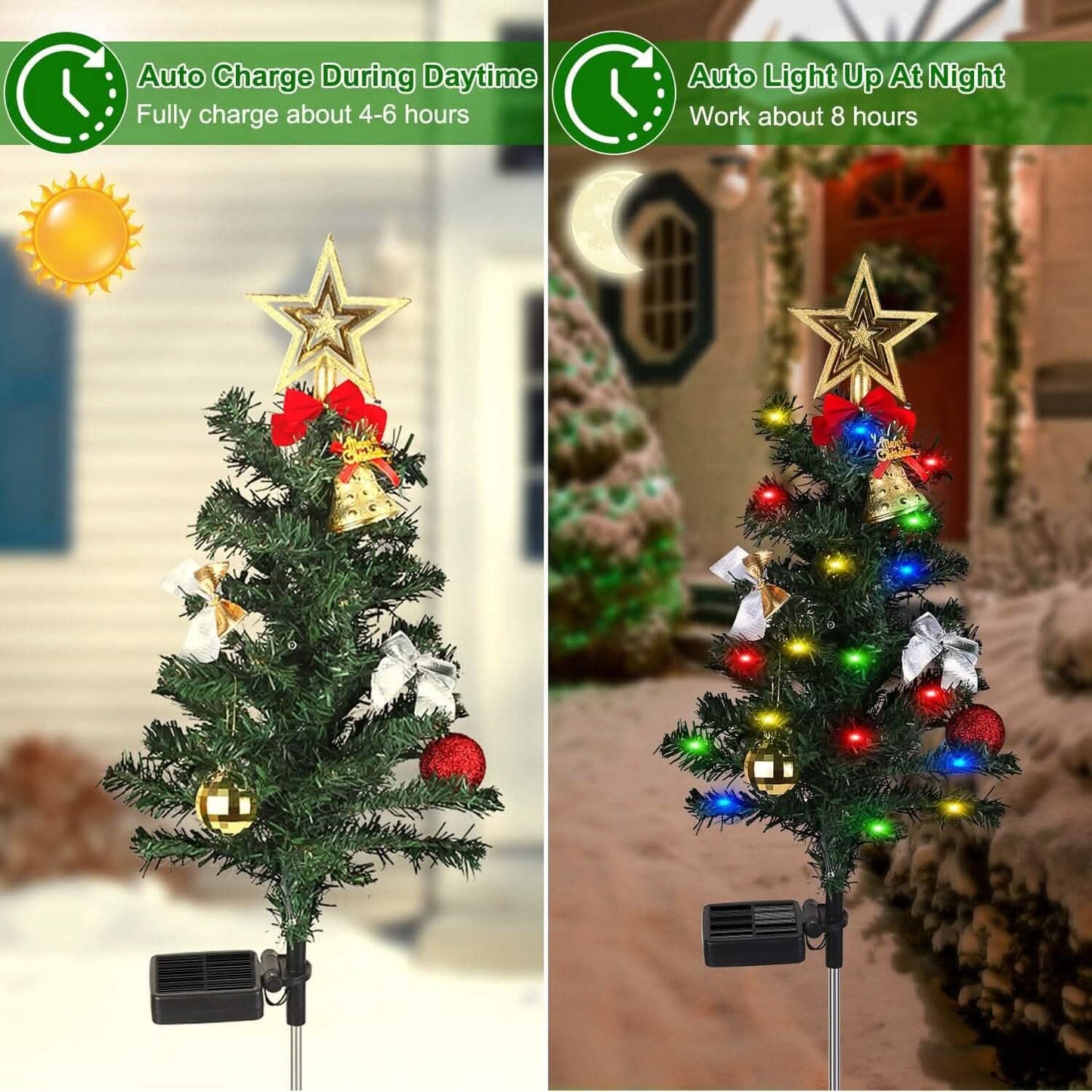 4er-Pack: Solar-Weihnachtsbaum-Lichter Gartendekoration