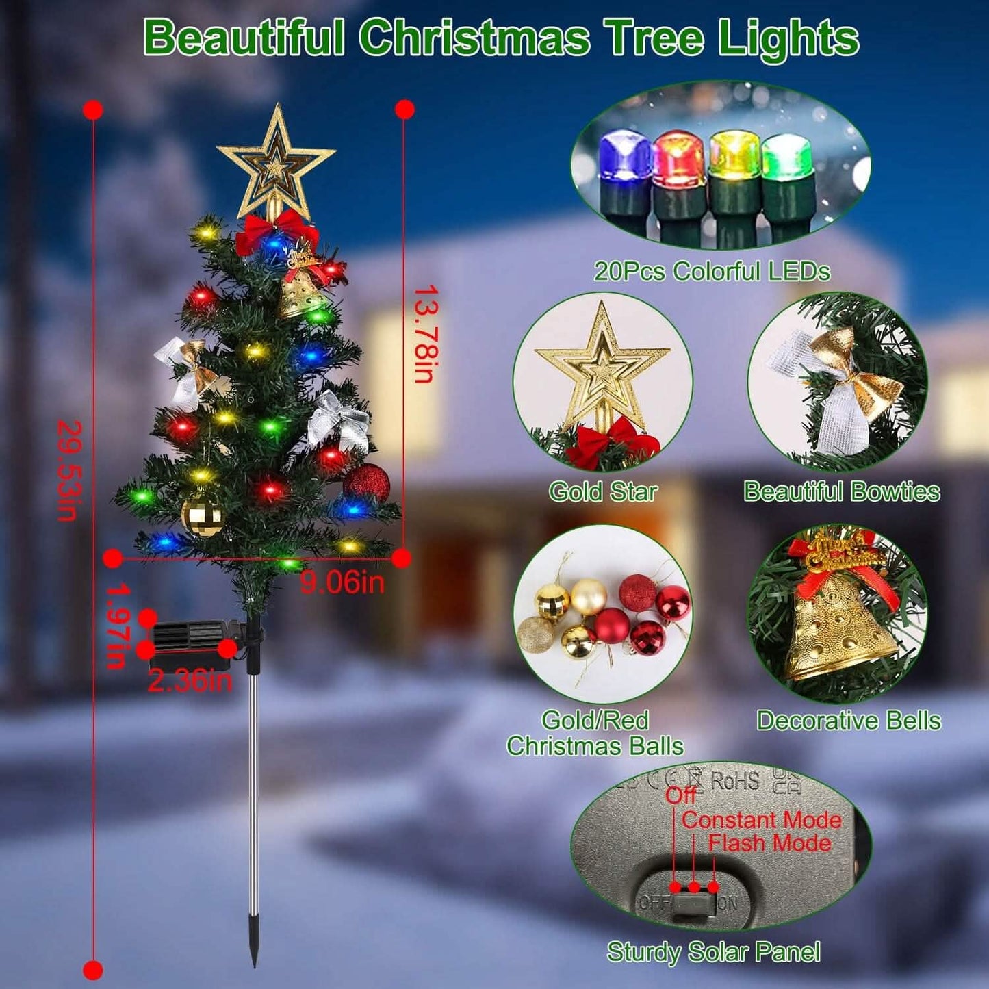 4er-Pack: Solar-Weihnachtsbaum-Lichter Gartendekoration