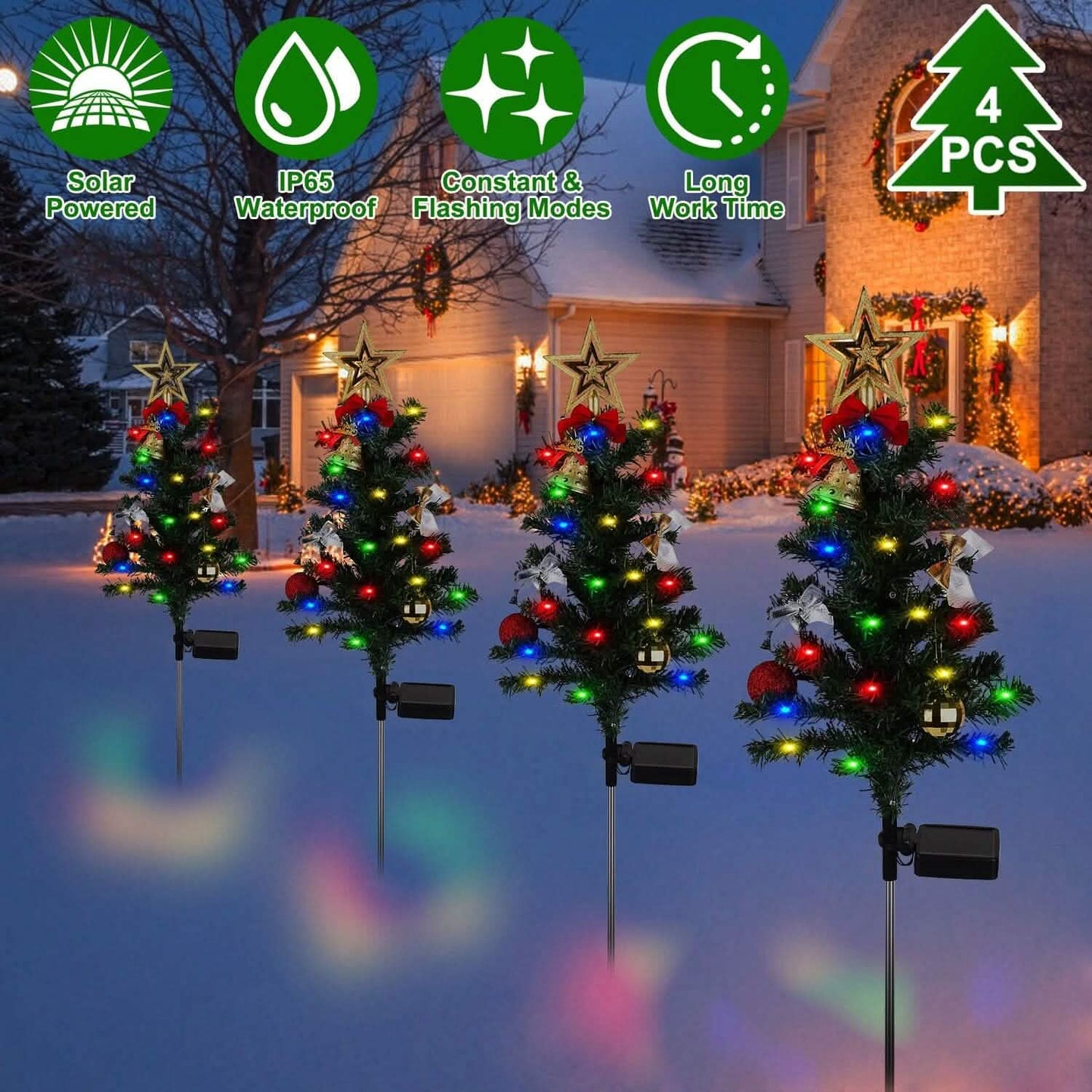 4er-Pack: Solar-Weihnachtsbaum-Lichter Gartendekoration