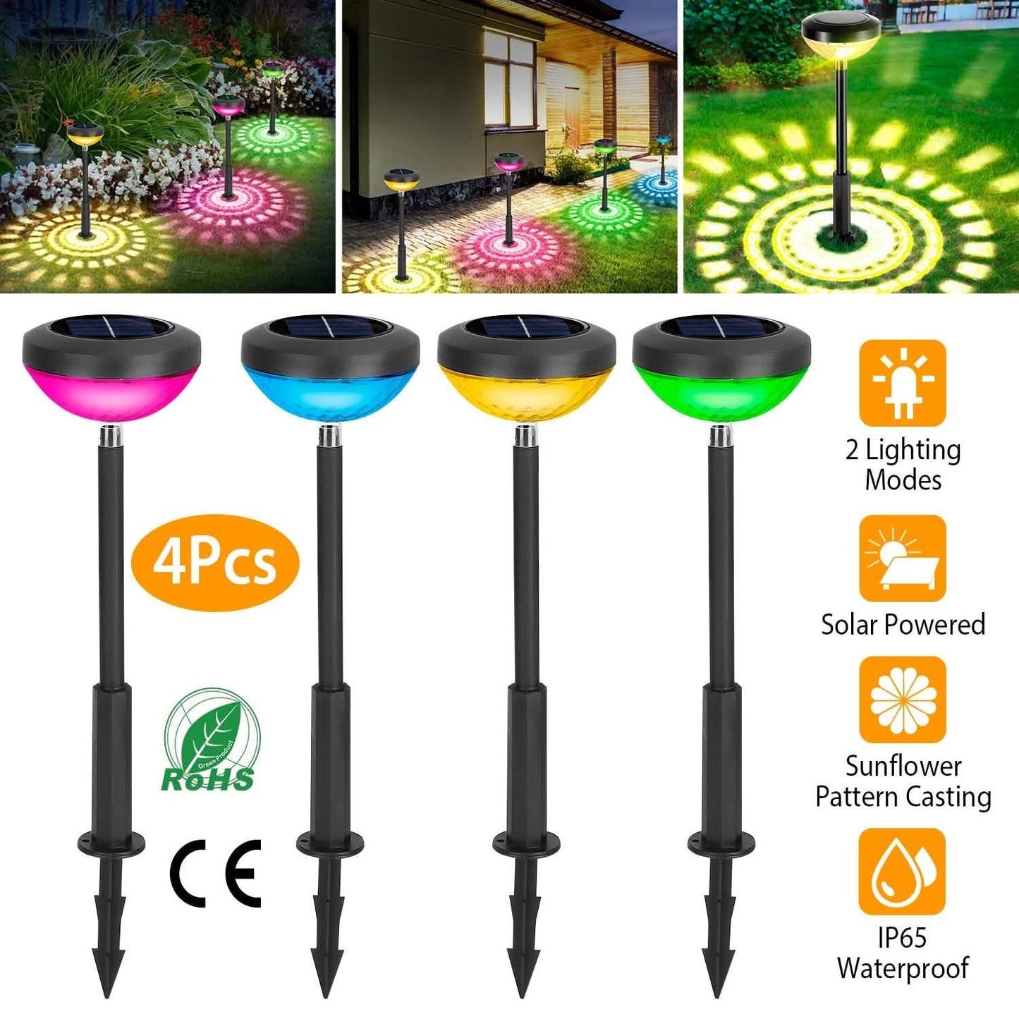 4er-Pack: Solar-Gartenleuchte mit Farbwechsel