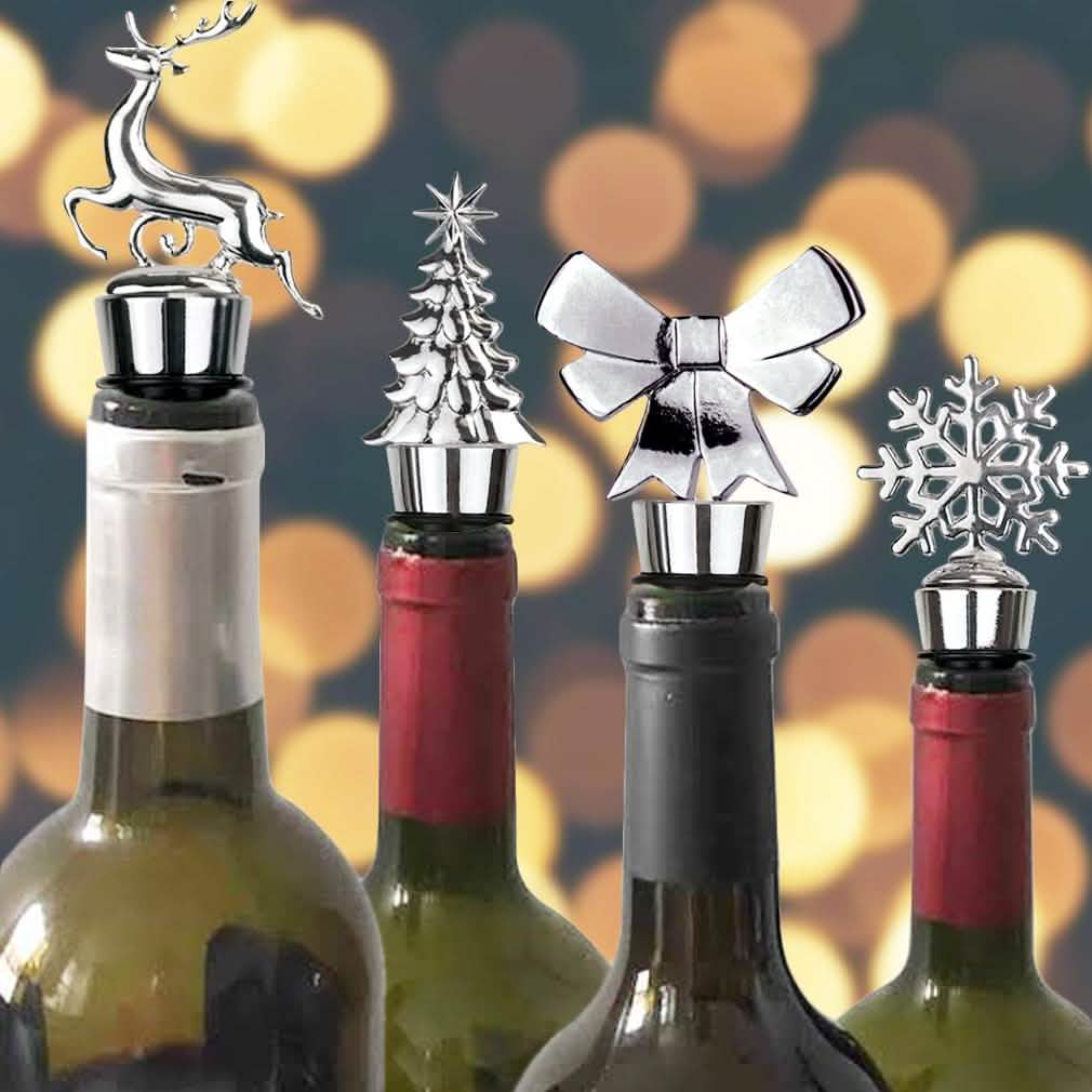 4er-Pack: Lustiger Wein- und Getränkeflaschenverschluss aus Edelstahl für Weihnachten