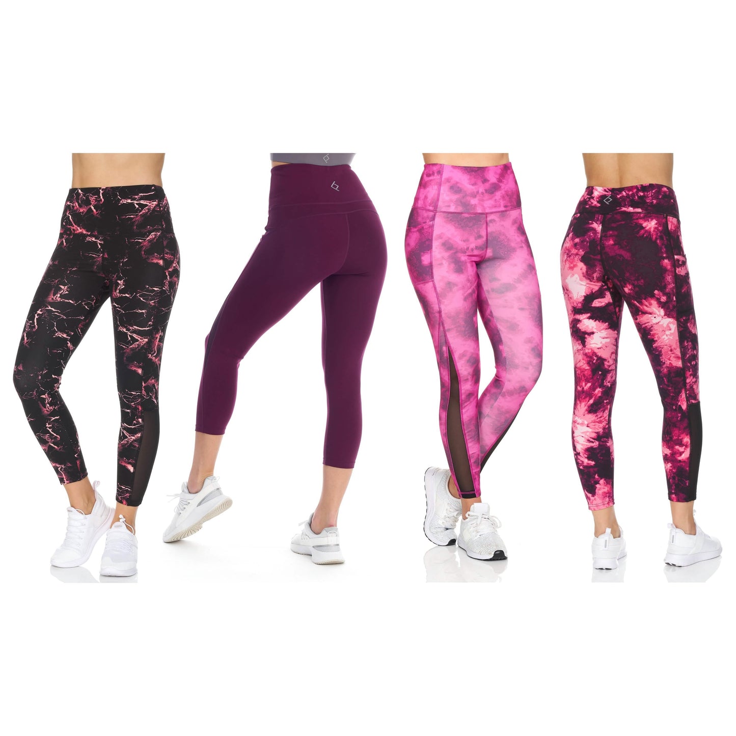 4er-Pack: High-Waist Leggings für Damen mit Mesh & Taschen