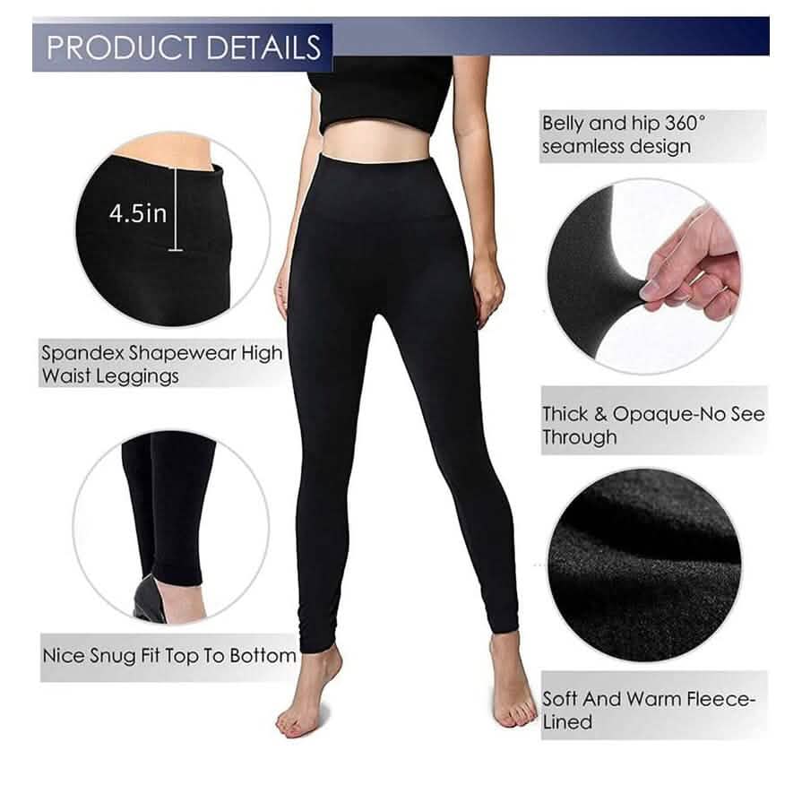 4er-Pack: Damen-Leggings mit Fleecefutter, hoher Bund (Einheitsgröße)