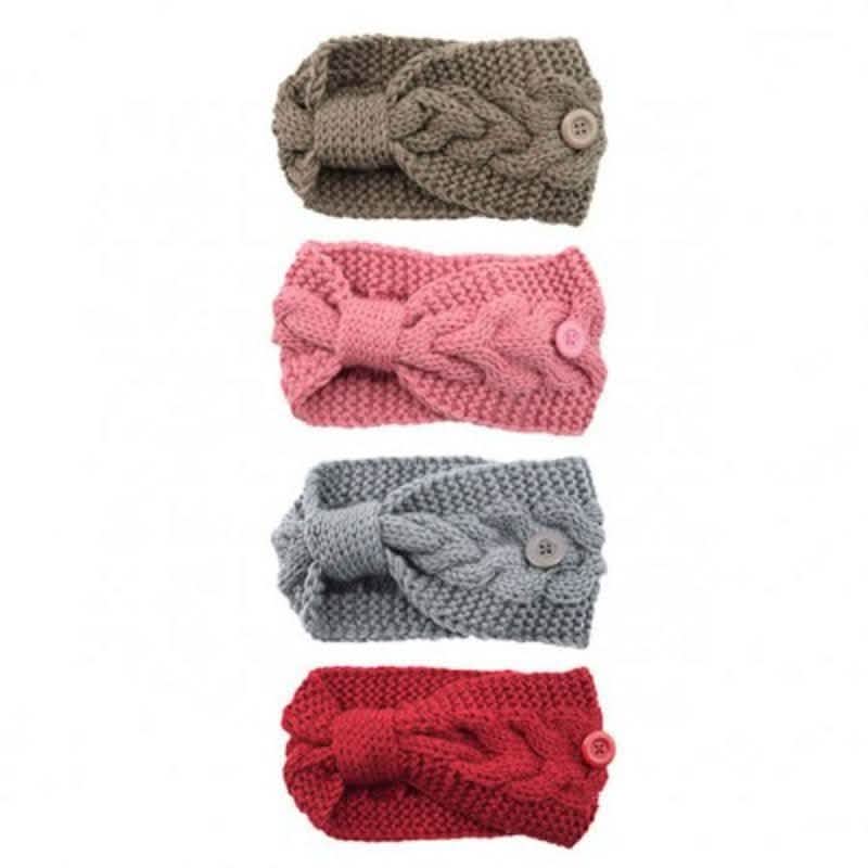 4er-Pack: Damen-Winterstirnband und Ohrenwärmer mit Knöpfen zum Halten der Maske