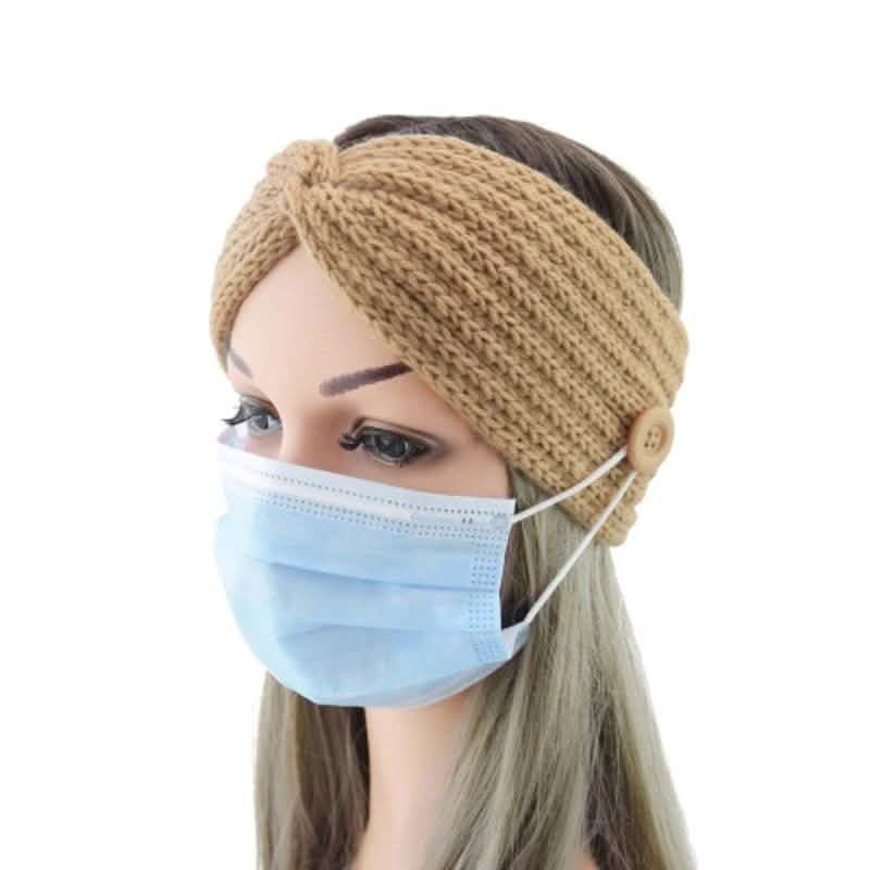 4er-Pack: Damen-Winterstirnband und Ohrenwärmer mit Knöpfen zum Halten der Maske
