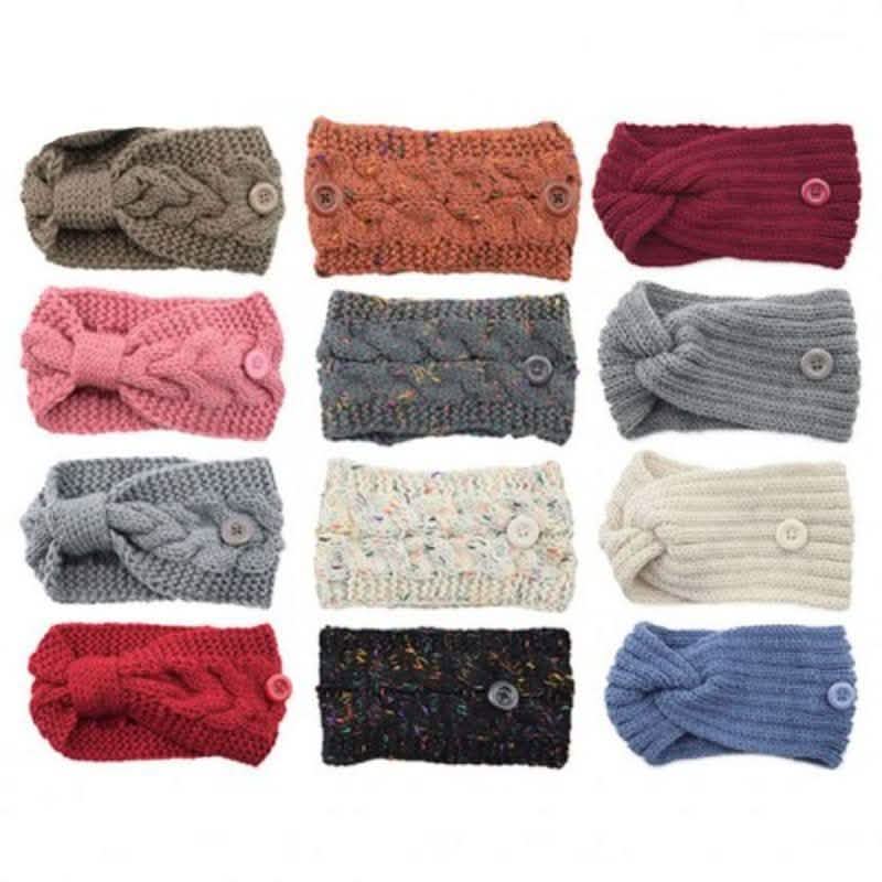 4er-Pack: Damen-Winterstirnband und Ohrenwärmer mit Knöpfen zum Halten der Maske