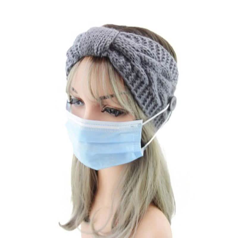 4er-Pack: Damen-Winterstirnband und Ohrenwärmer mit Knöpfen zum Halten der Maske