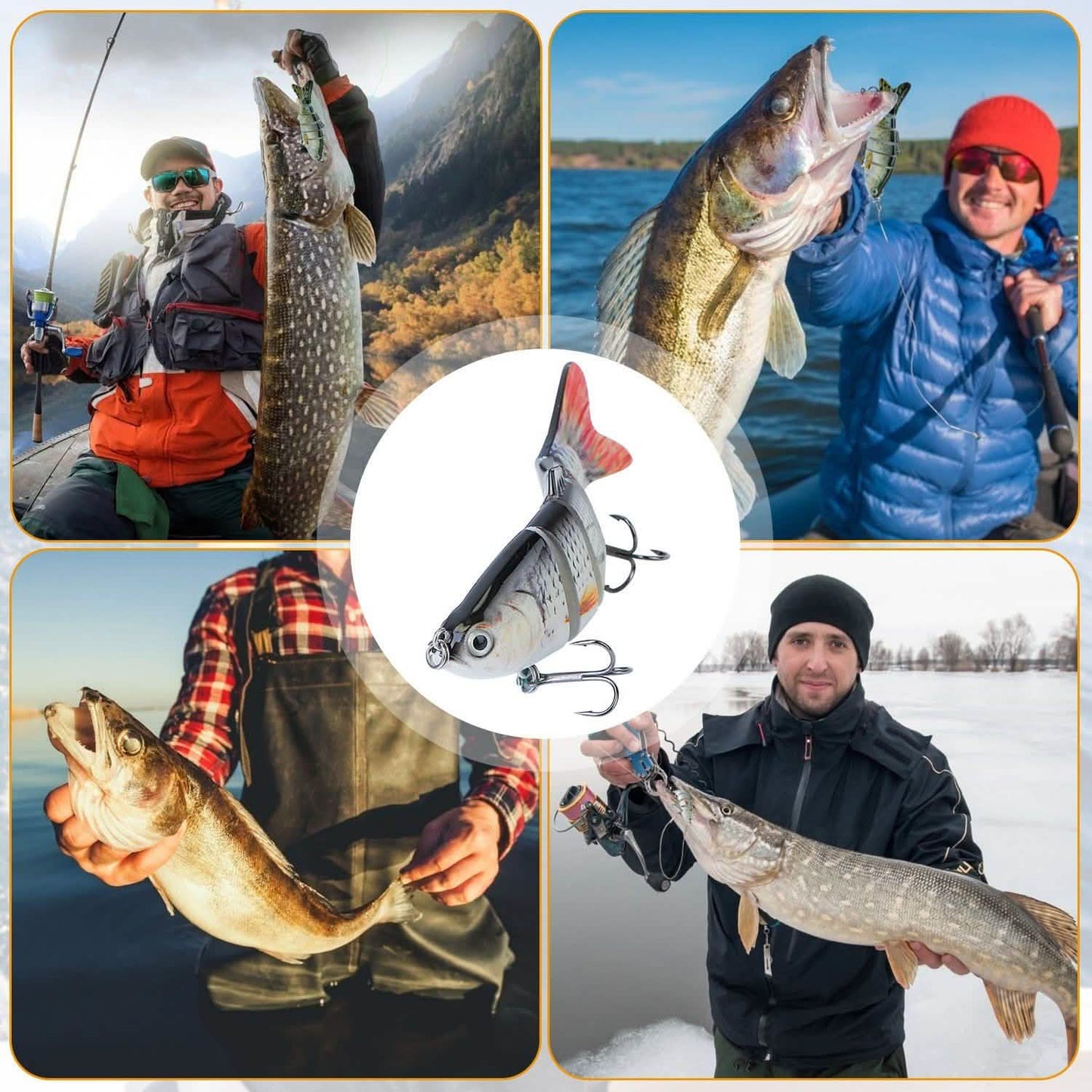 4 Stück: 6-Segmentige, lebensechte Angelköder in Fischform