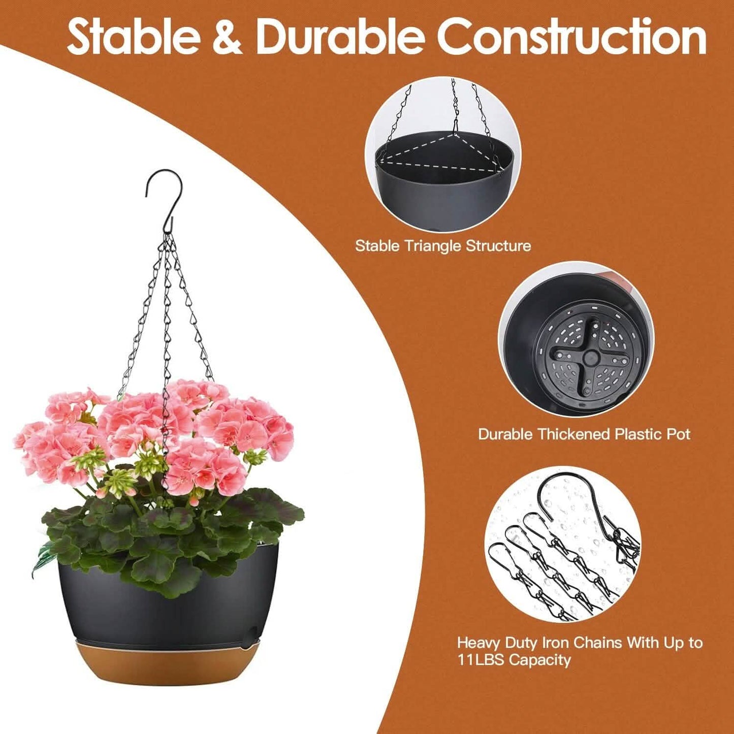 4er-Set: 24,5 cm Hängeblumentopf mit Drainagelöchern