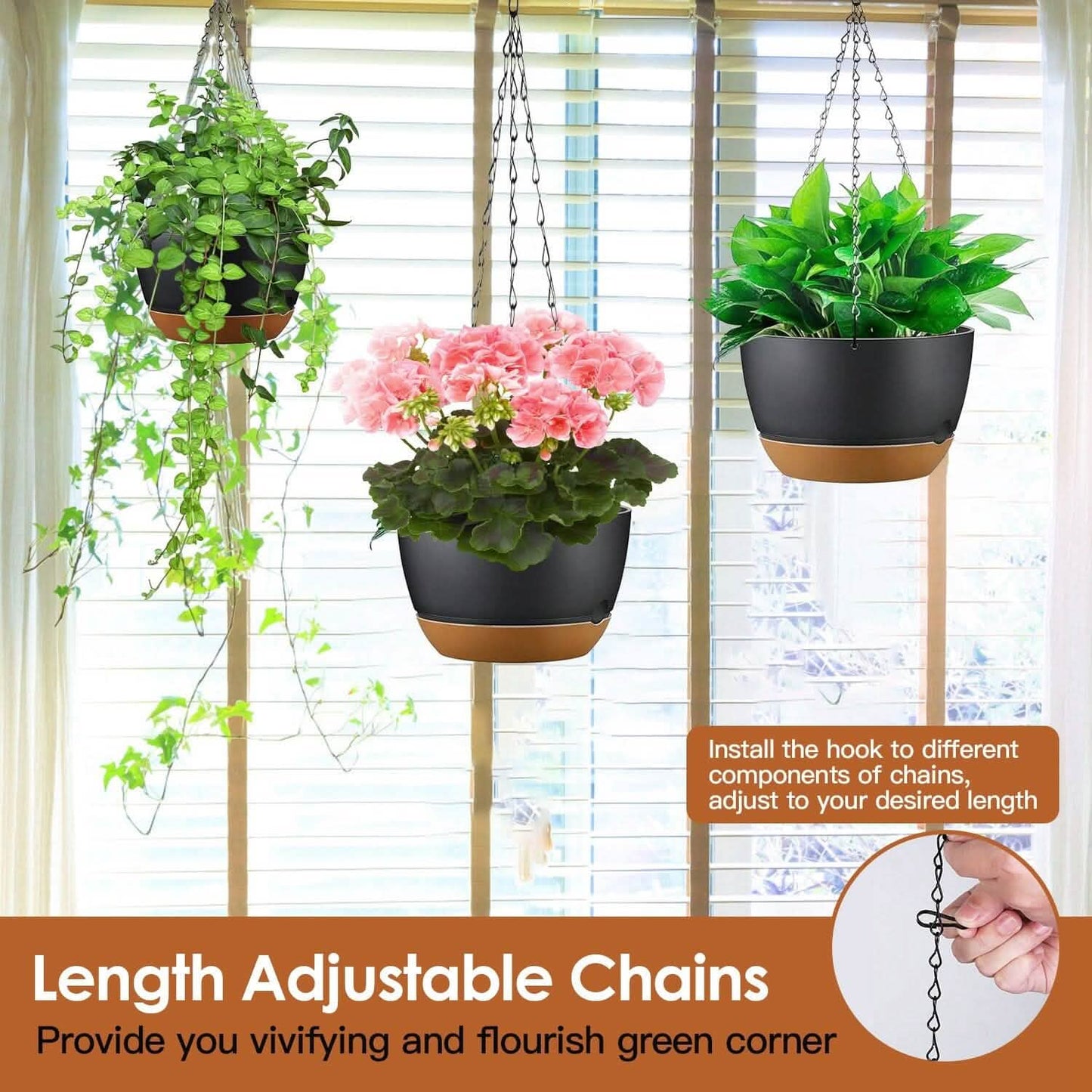 4er-Set: 24,5 cm Hängeblumentopf mit Drainagelöchern