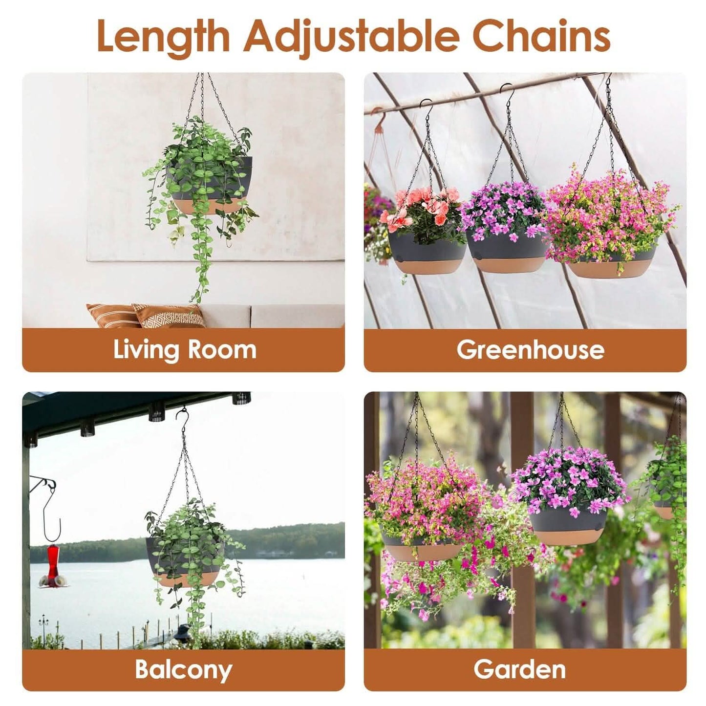 4er-Set: 24,5 cm Hängeblumentopf mit Drainagelöchern