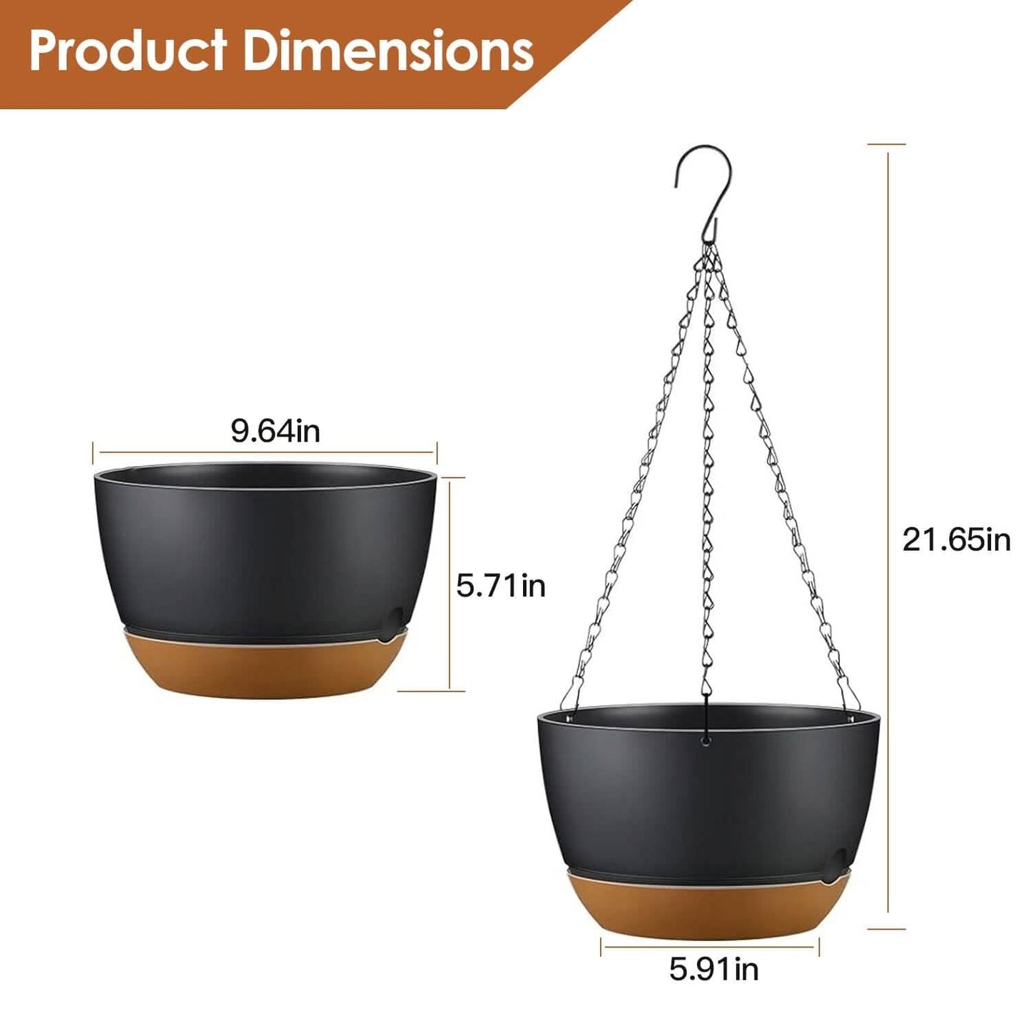 4er-Set: 24,5 cm Hängeblumentopf mit Drainagelöchern