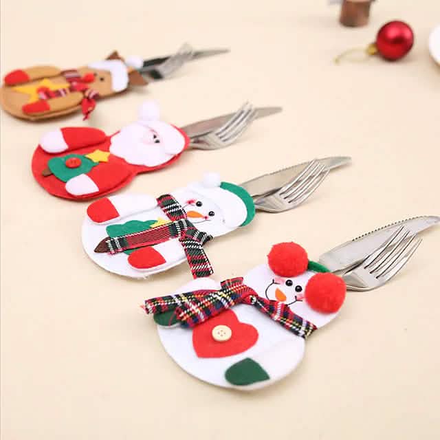 4-teilig: Weihnachtliches Geschirrset Messer- und Gabeltaschen