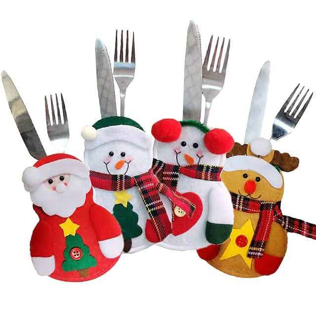 4-teilig: Weihnachtliches Geschirrset Messer- und Gabeltaschen