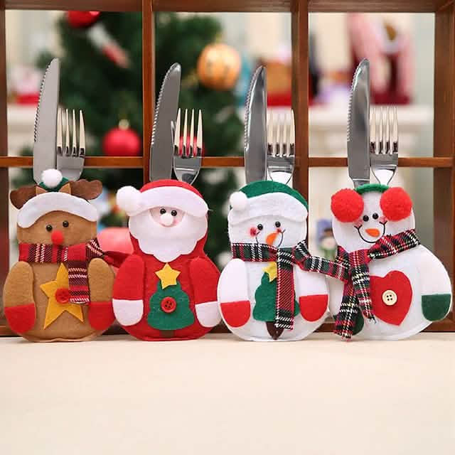 4-teilig: Weihnachtliches Geschirrset Messer- und Gabeltaschen