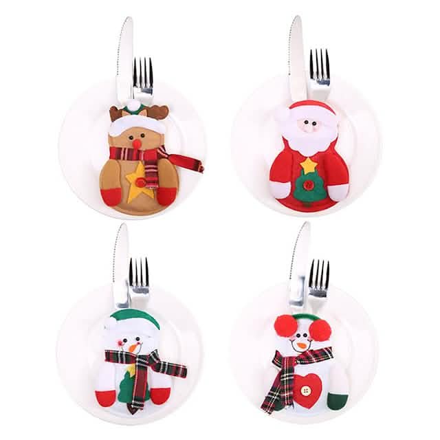 4-teilig: Weihnachtliches Geschirrset Messer- und Gabeltaschen