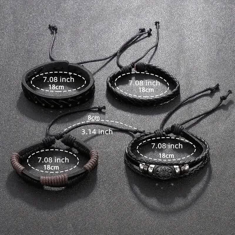 4-teiliges Set: Exquisite handgefertigte Charm-Armbänder aus geflochtenem PU-Leder im Vintage-Stil für Herren