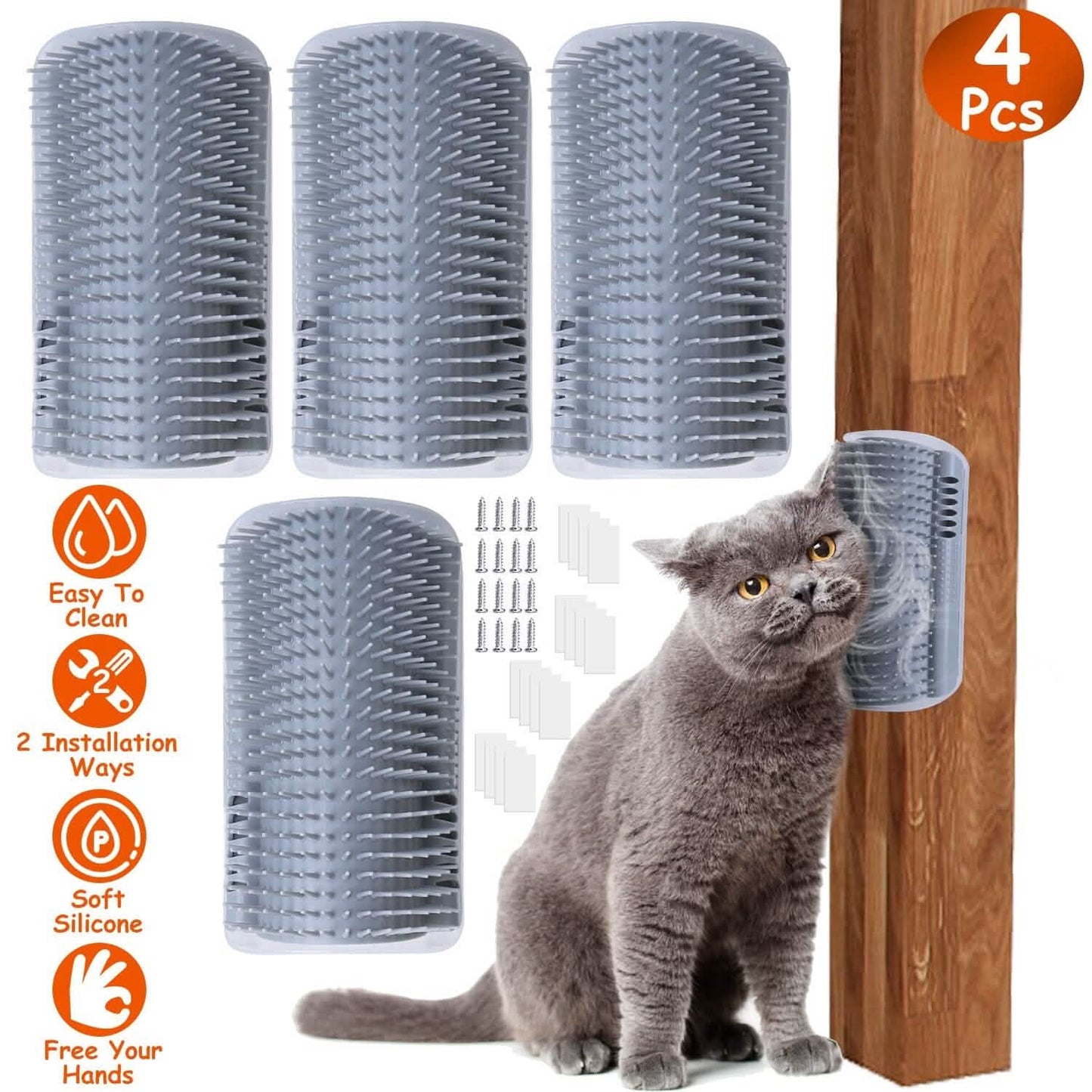 4-teilig: Katzen-Selbstpfleger, weicher Silikon-Eckkratzer für die Wandmontage