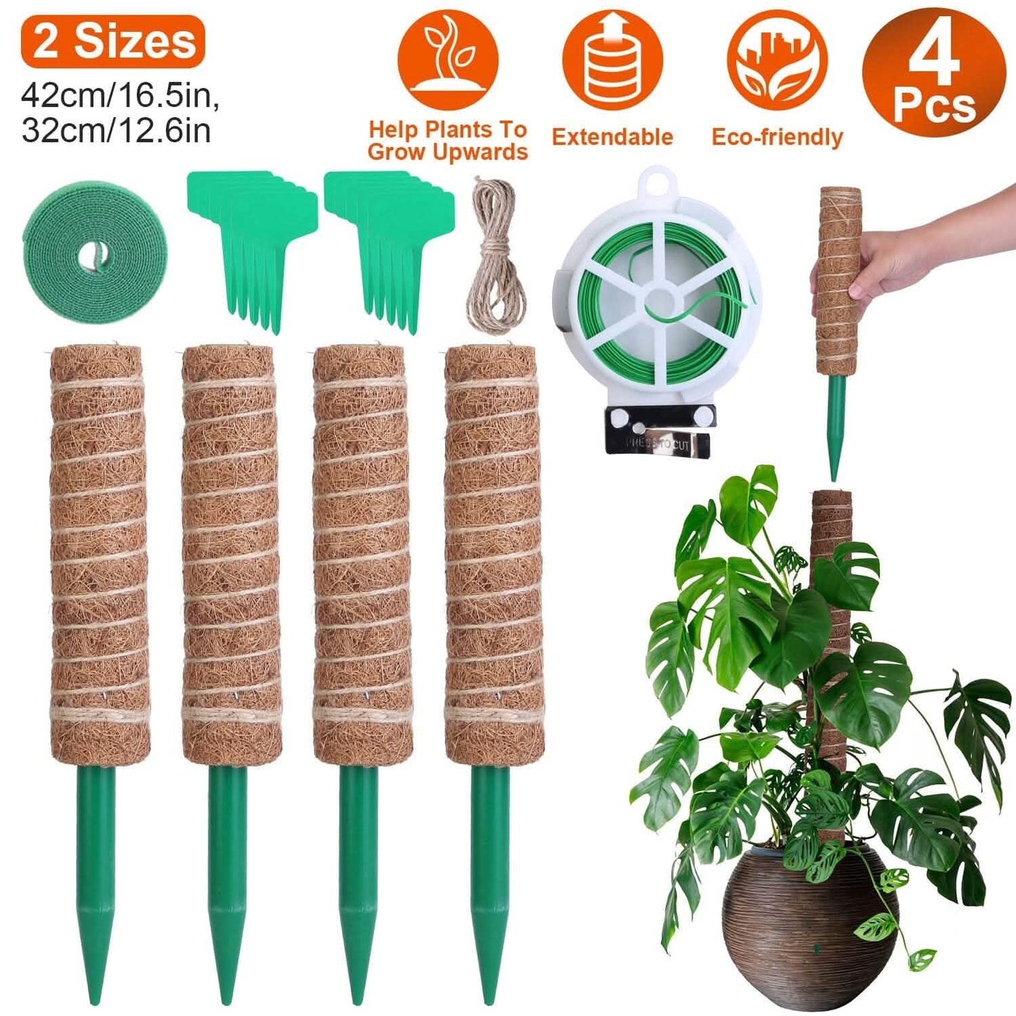 4er-Set: Coco Coir ausziehbarer Moosstab für Kletterpflanzen
