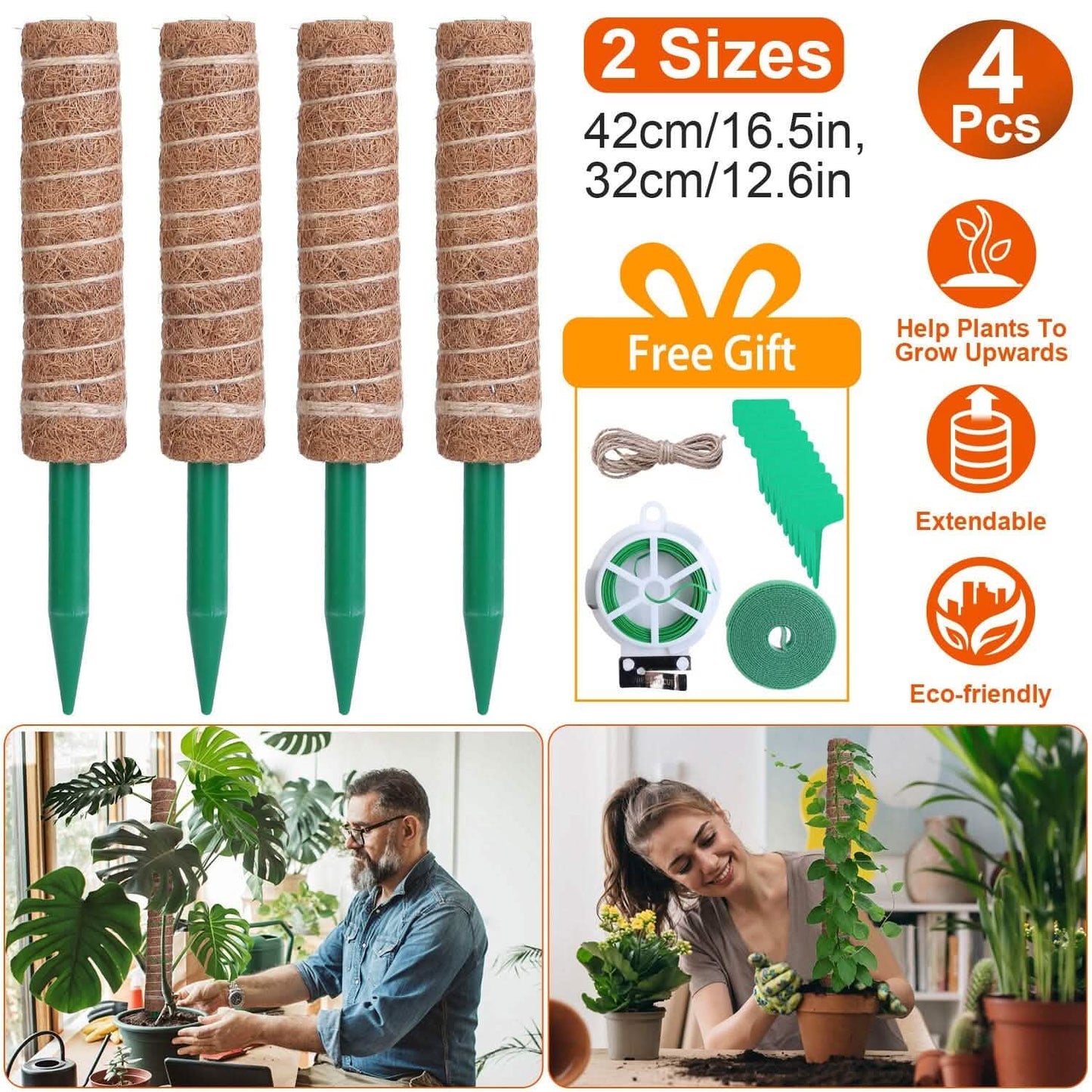 4er-Set: Coco Coir ausziehbarer Moosstab für Kletterpflanzen
