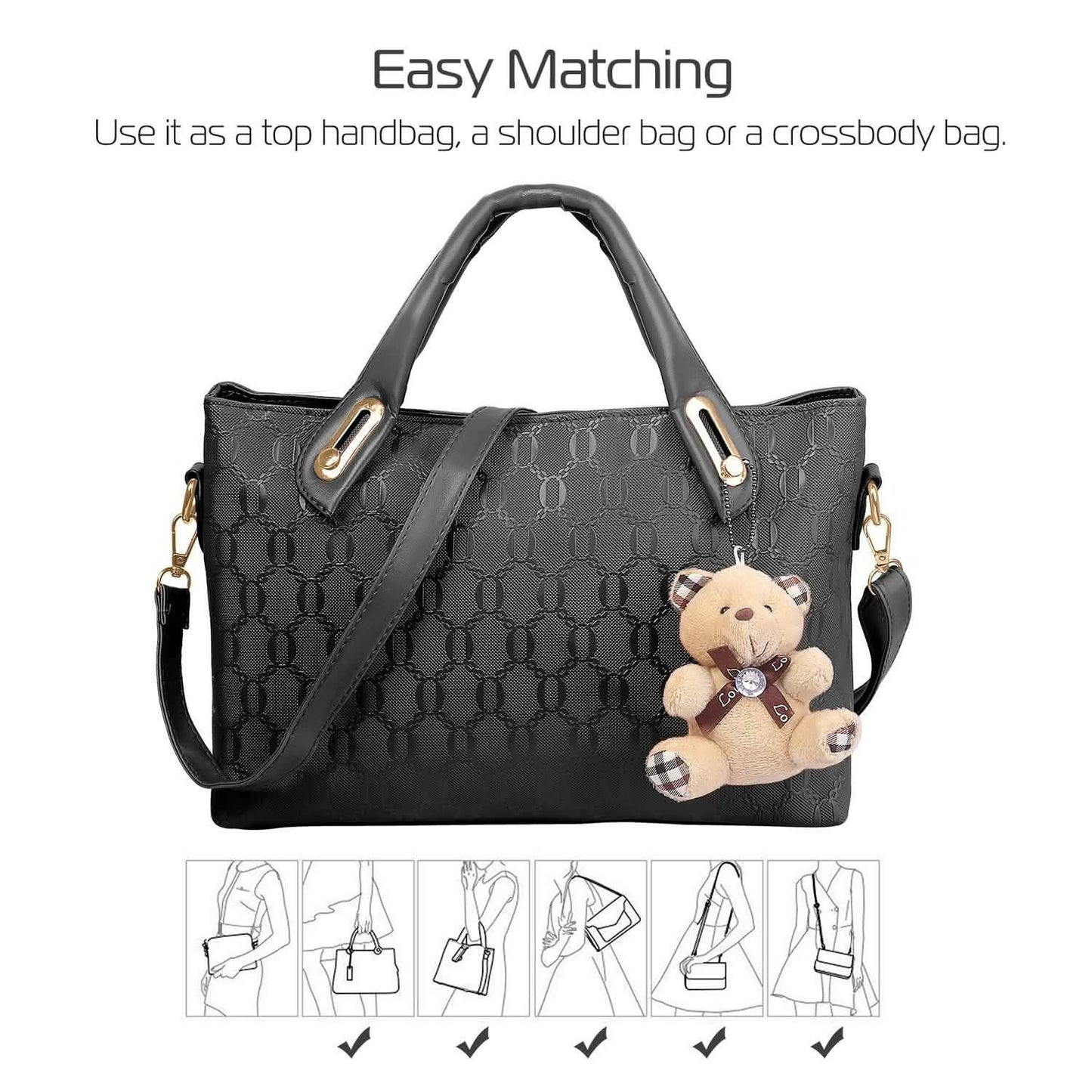 4-teiliges Set: Damen-Lederhandtasche