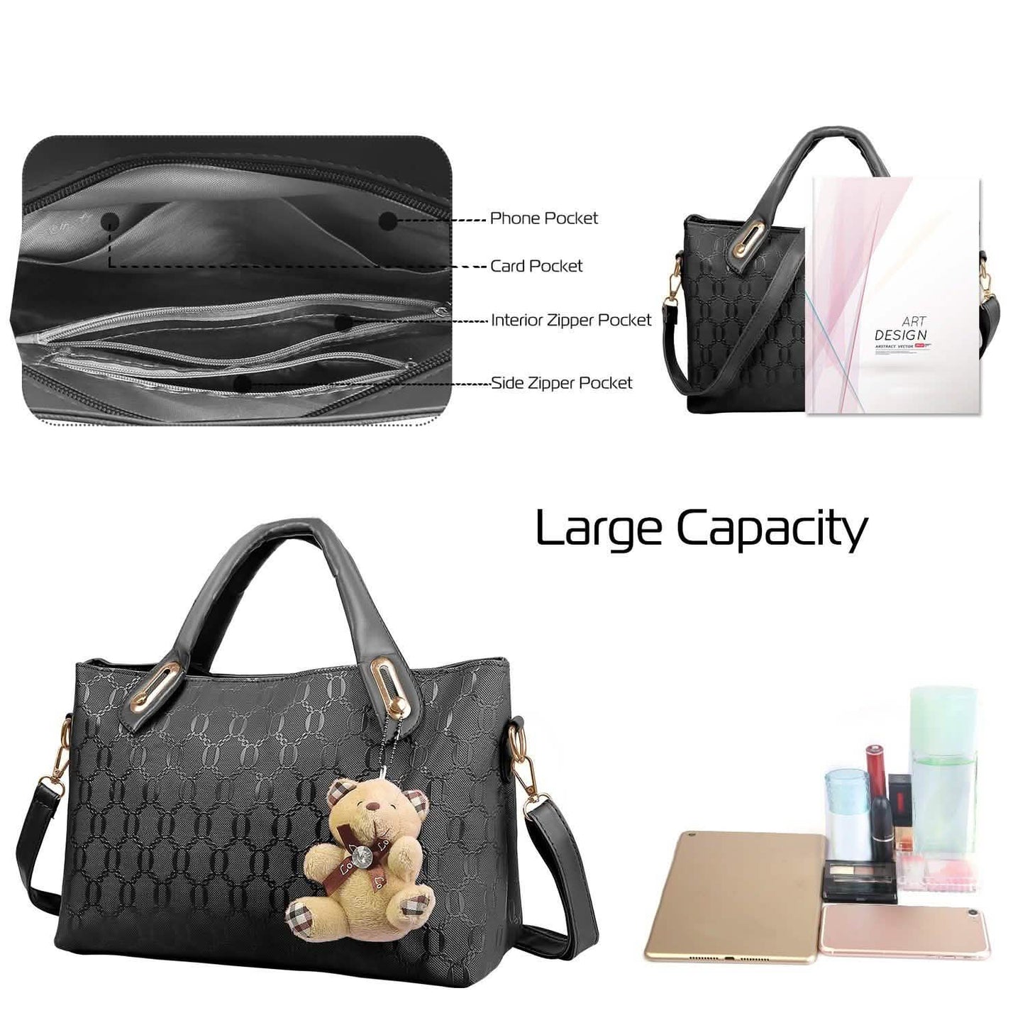 4-teiliges Set: Damen-Lederhandtasche