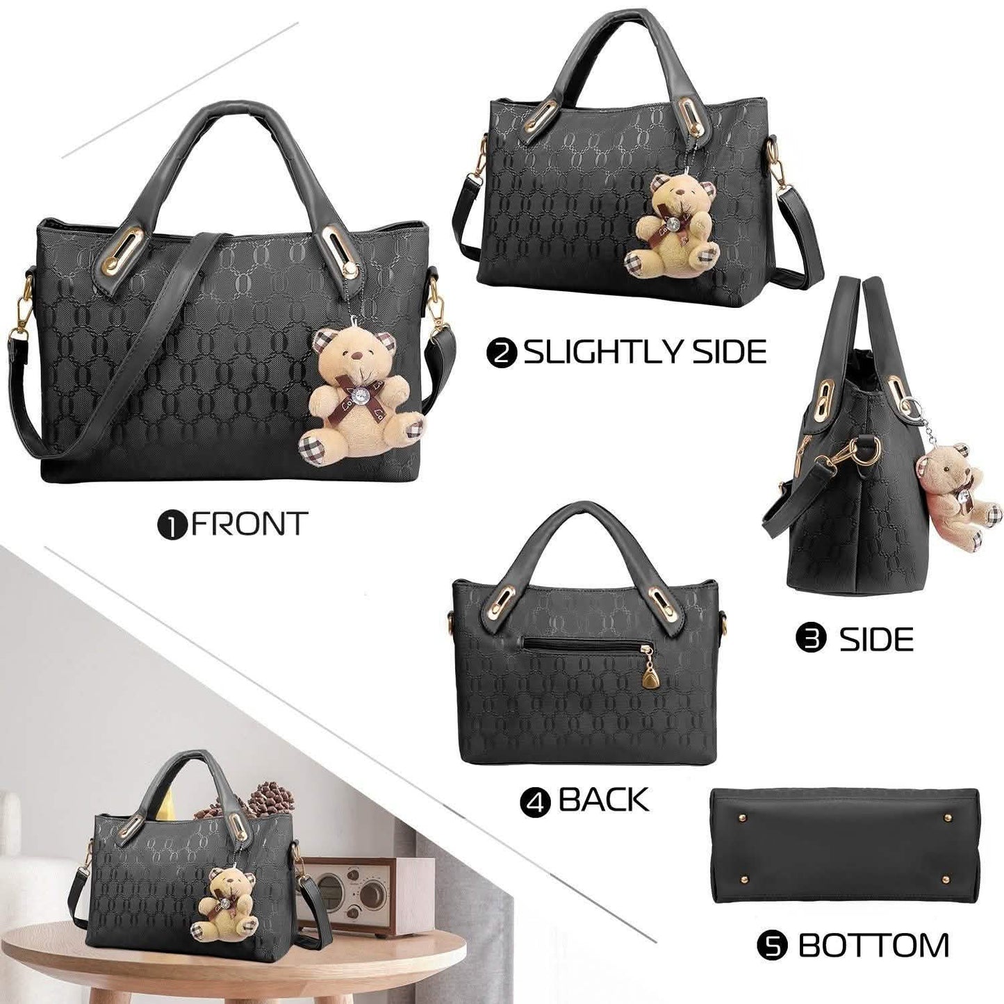 4-teiliges Set: Damen-Lederhandtasche