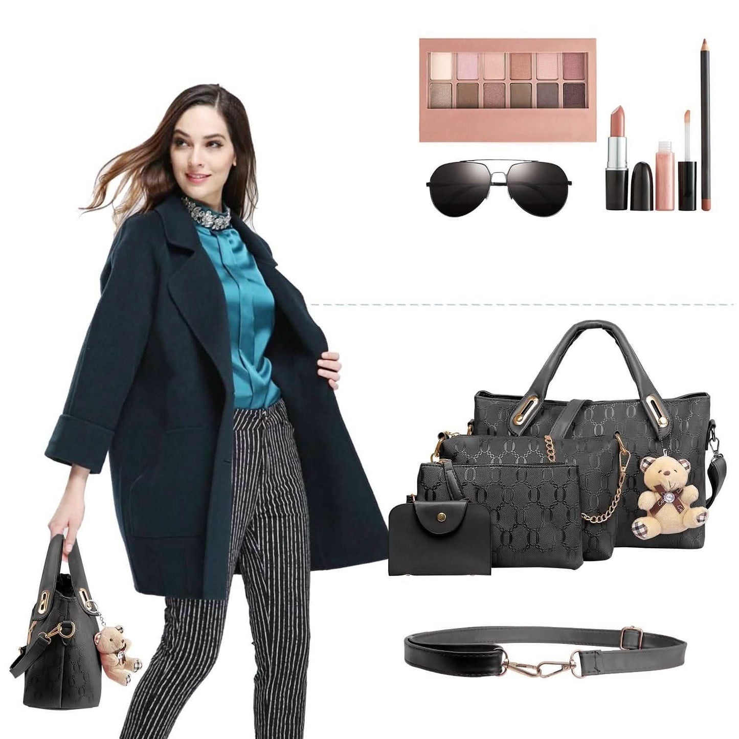 4-teiliges Set: Damen-Lederhandtasche