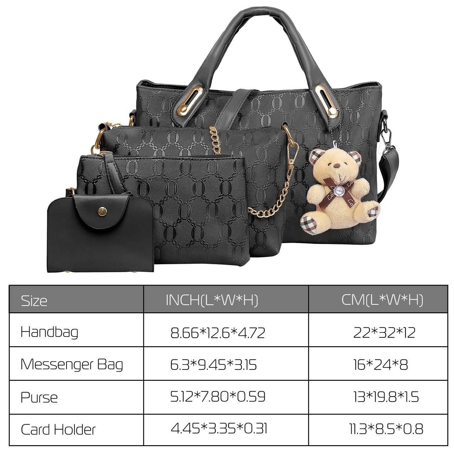 4-teiliges Set: Damen-Lederhandtasche