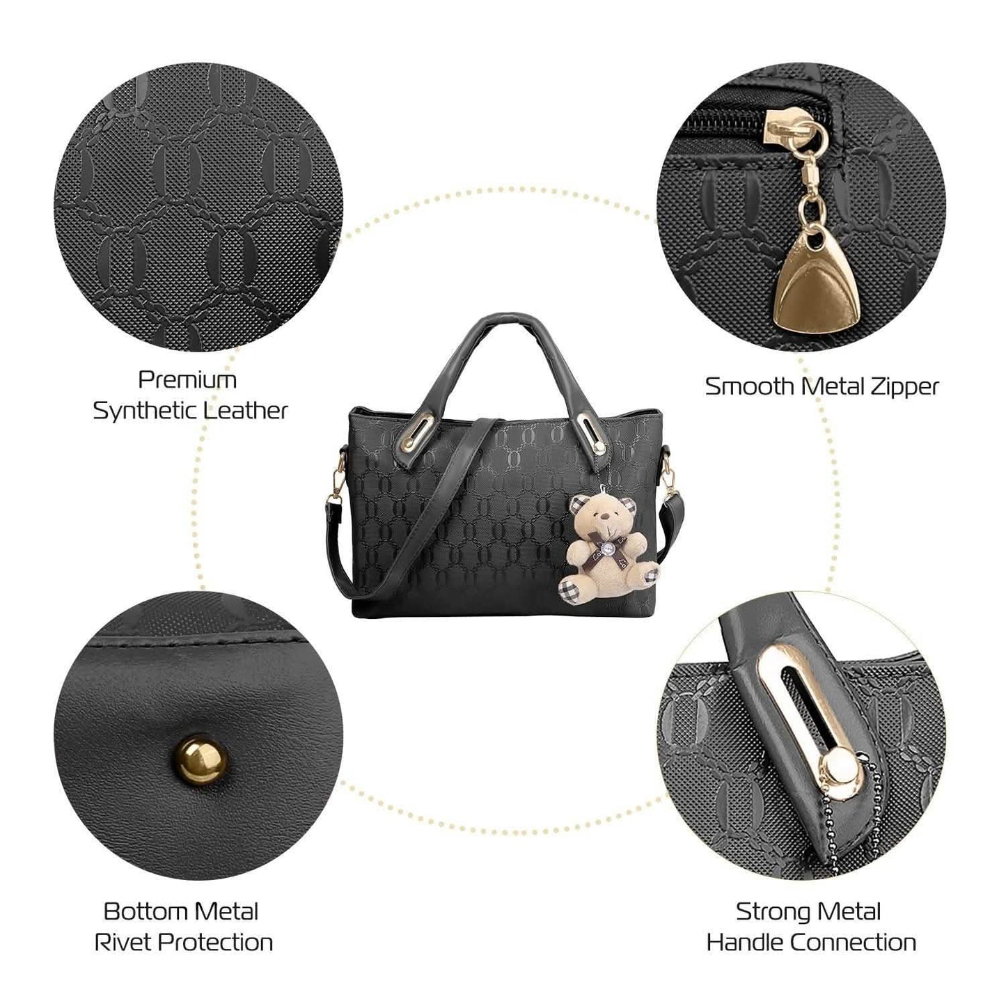 4-teiliges Set: Damen-Lederhandtasche