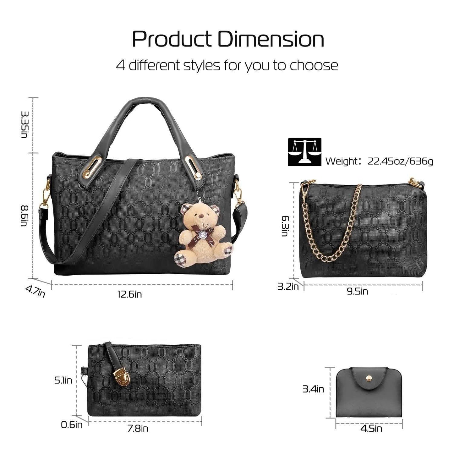 4-teiliges Set: Damen-Lederhandtasche