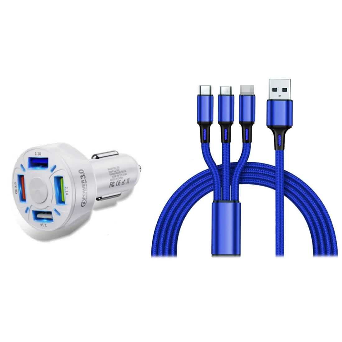 4-Port-LED-Autoladegerät + 3-in-1-Kabel-Kombipack
