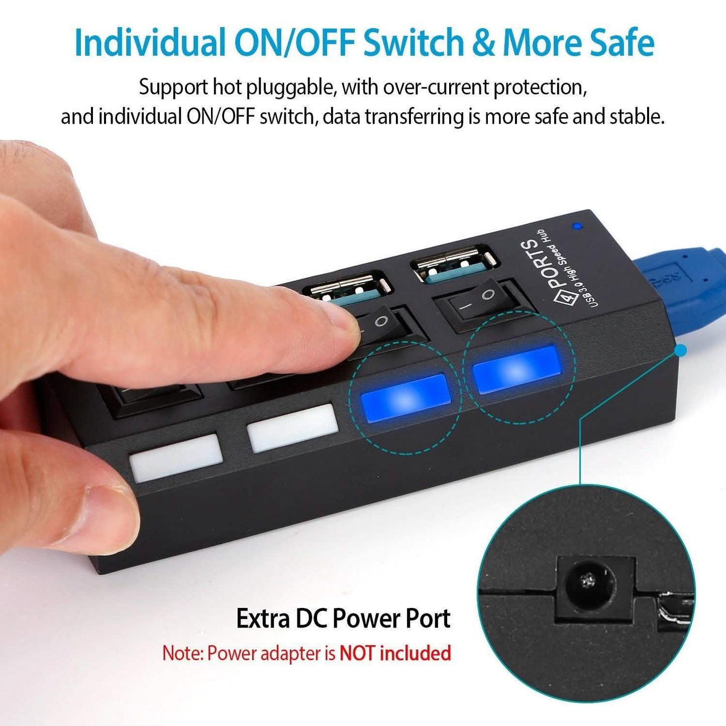 4-Port USB 3.0 Hub High-Speed Adapter