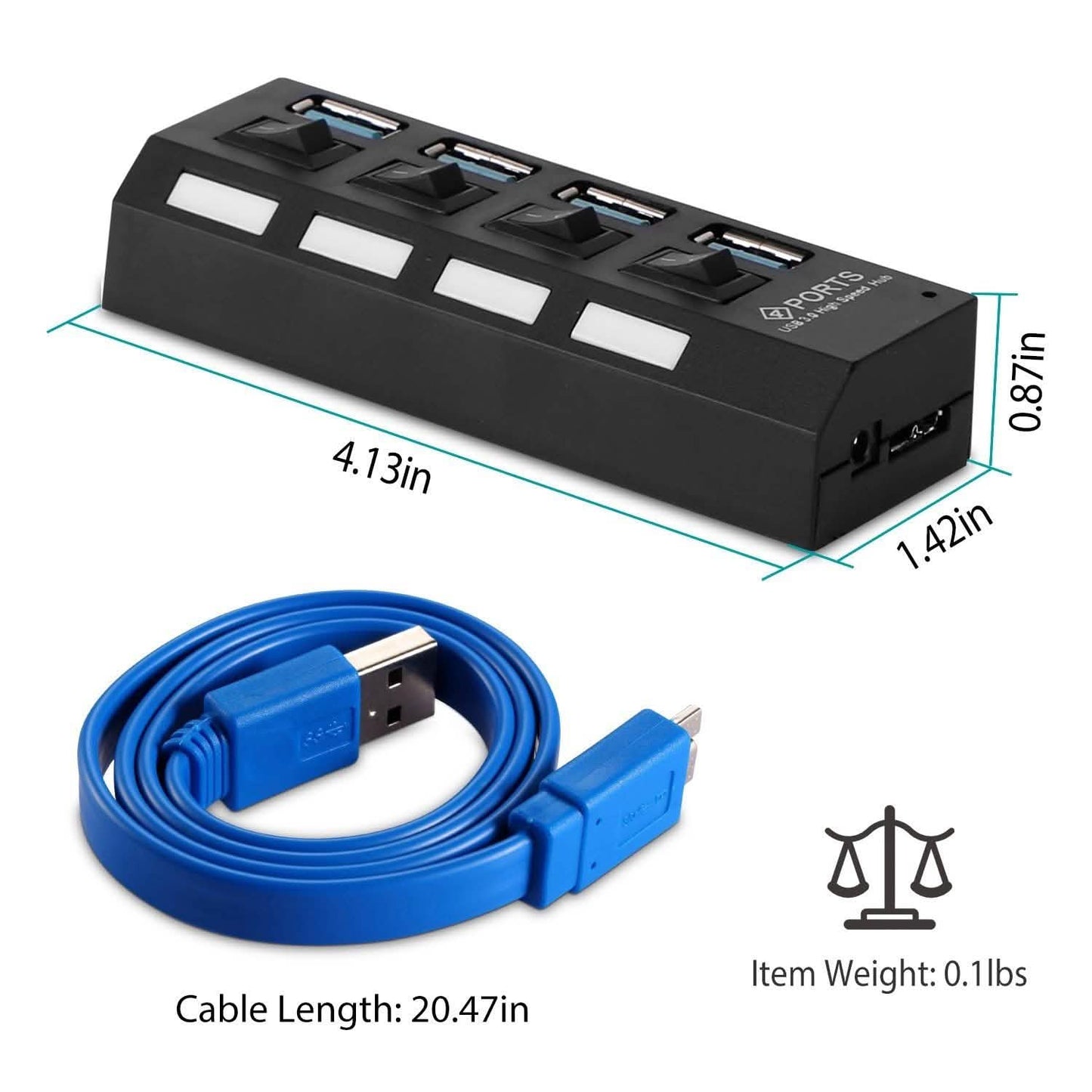4-Port USB 3.0 Hub High-Speed Adapter
