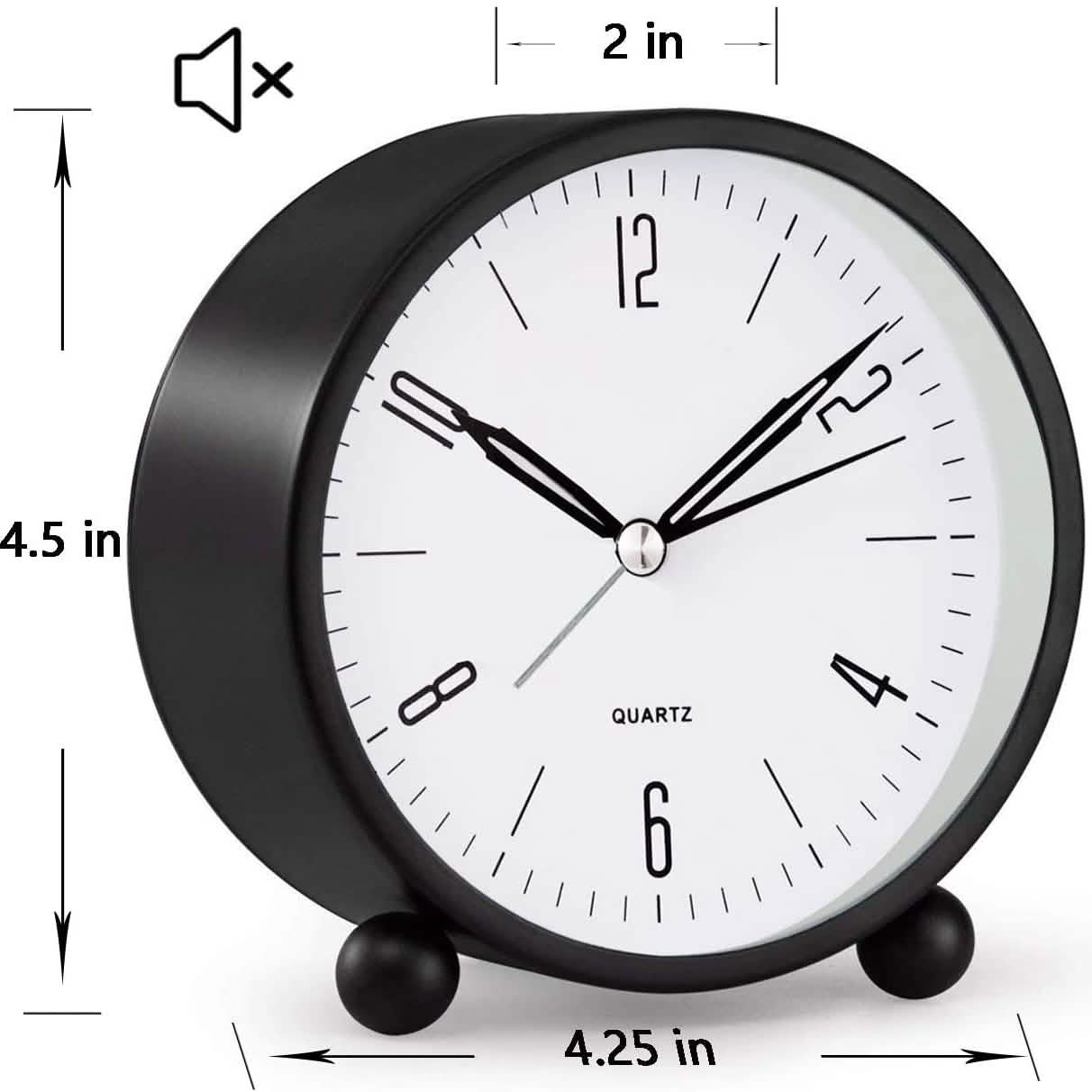4" superleiser, tickfreier analoger Wecker mit Nachtlicht
