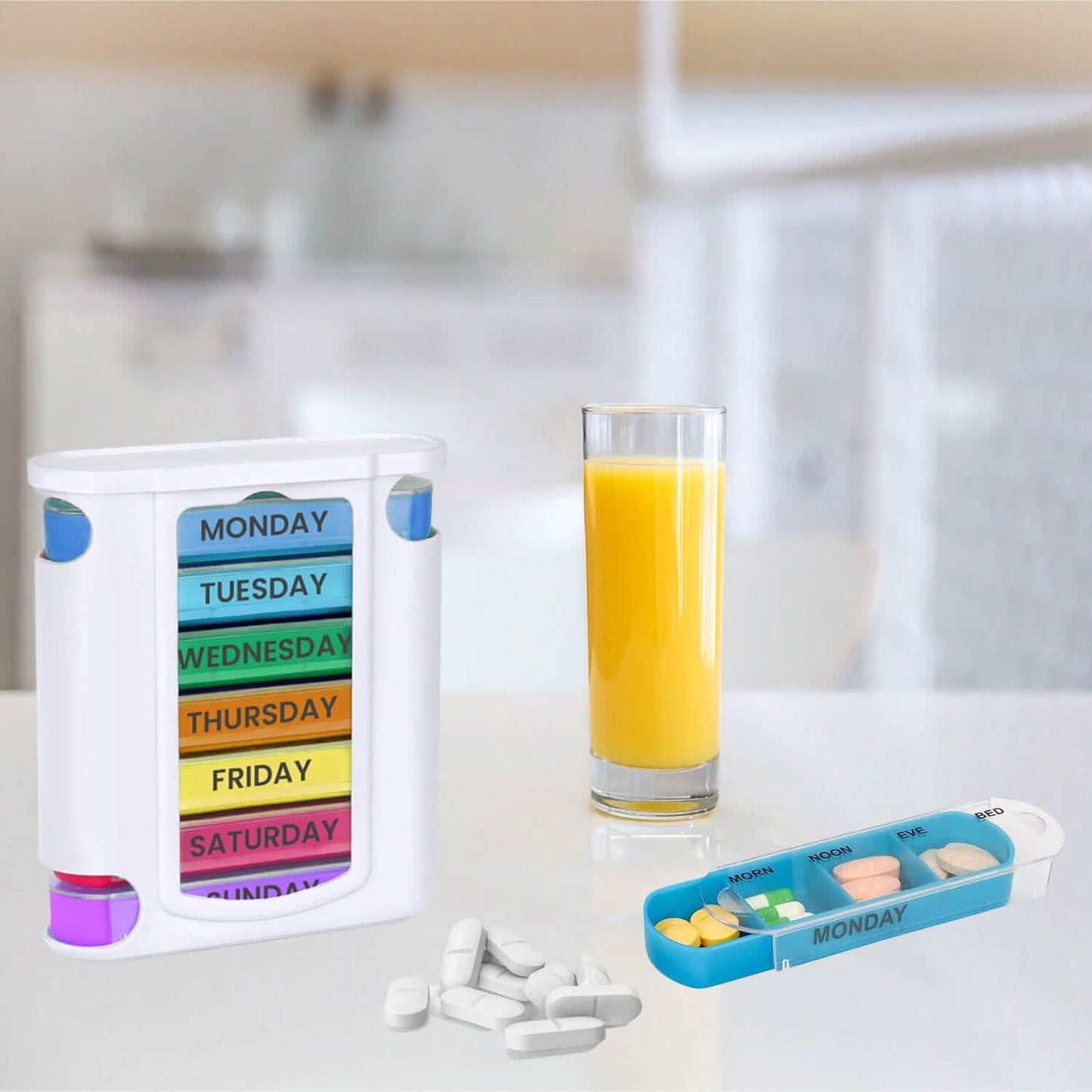4 Mal Täglich, Weiß 7 Tage Stapelbar Täglicher Pillen- und Medizin-Organizer Weiß