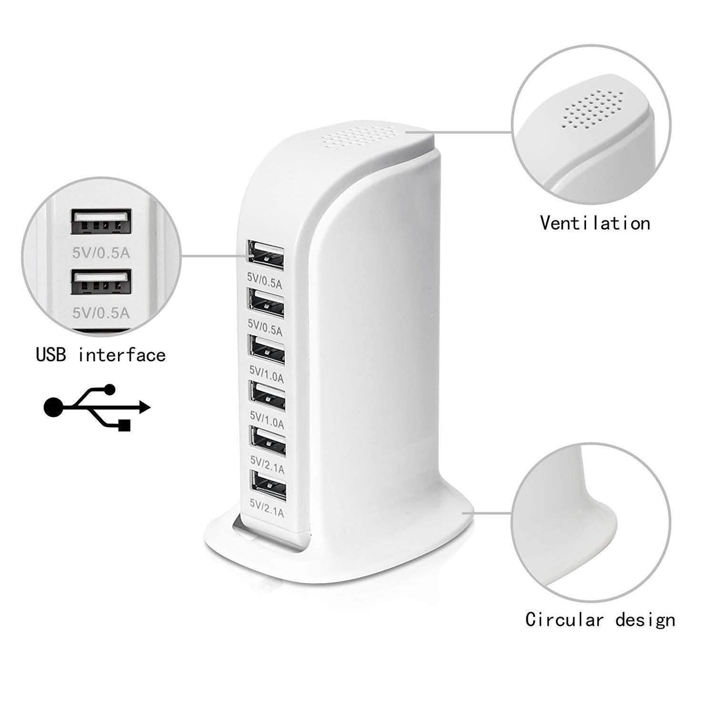 40-Watt-6-Port-USB-Ladestation für Smartphones und Tablets