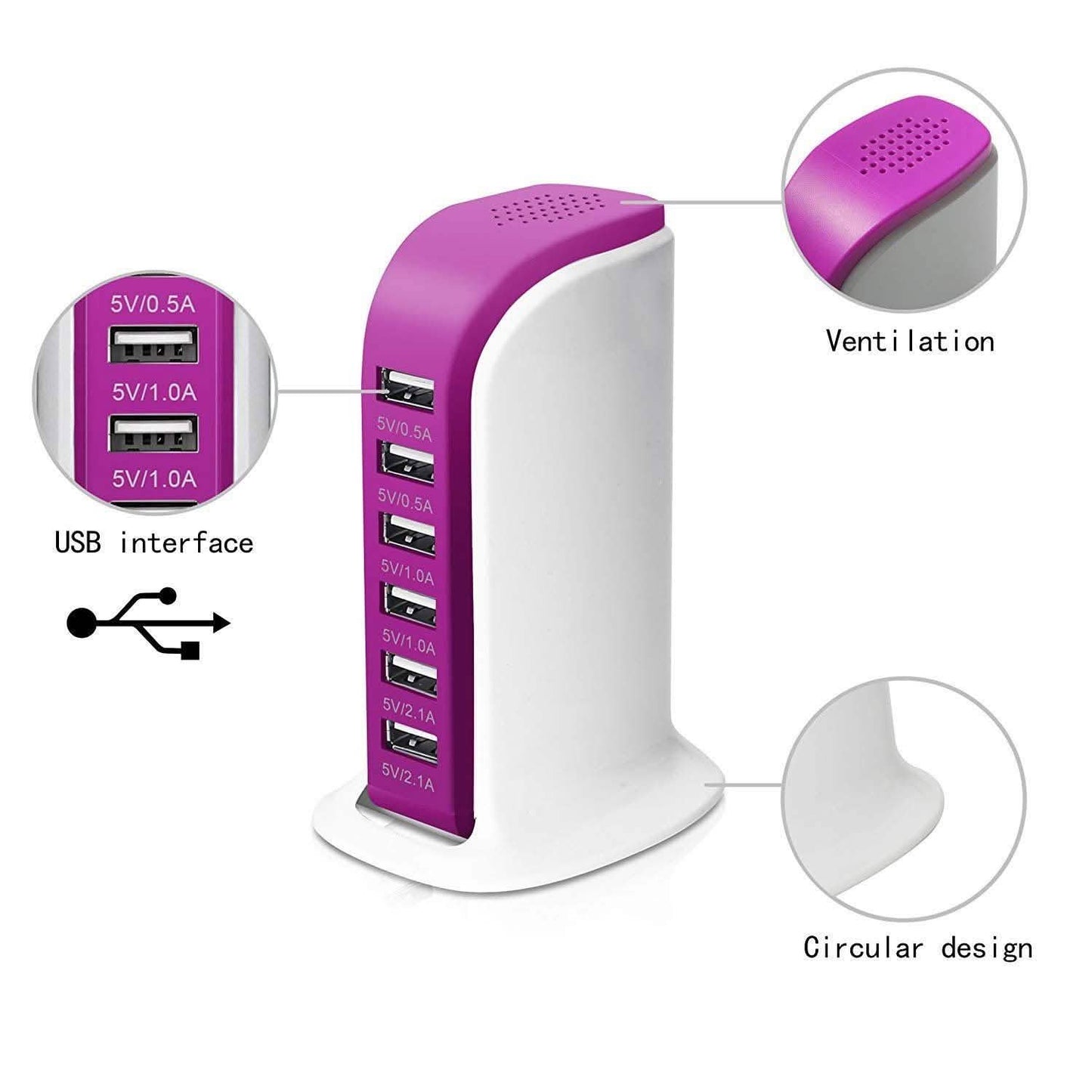 40-Watt-6-Port-USB-Ladestation für Smartphones und Tablets