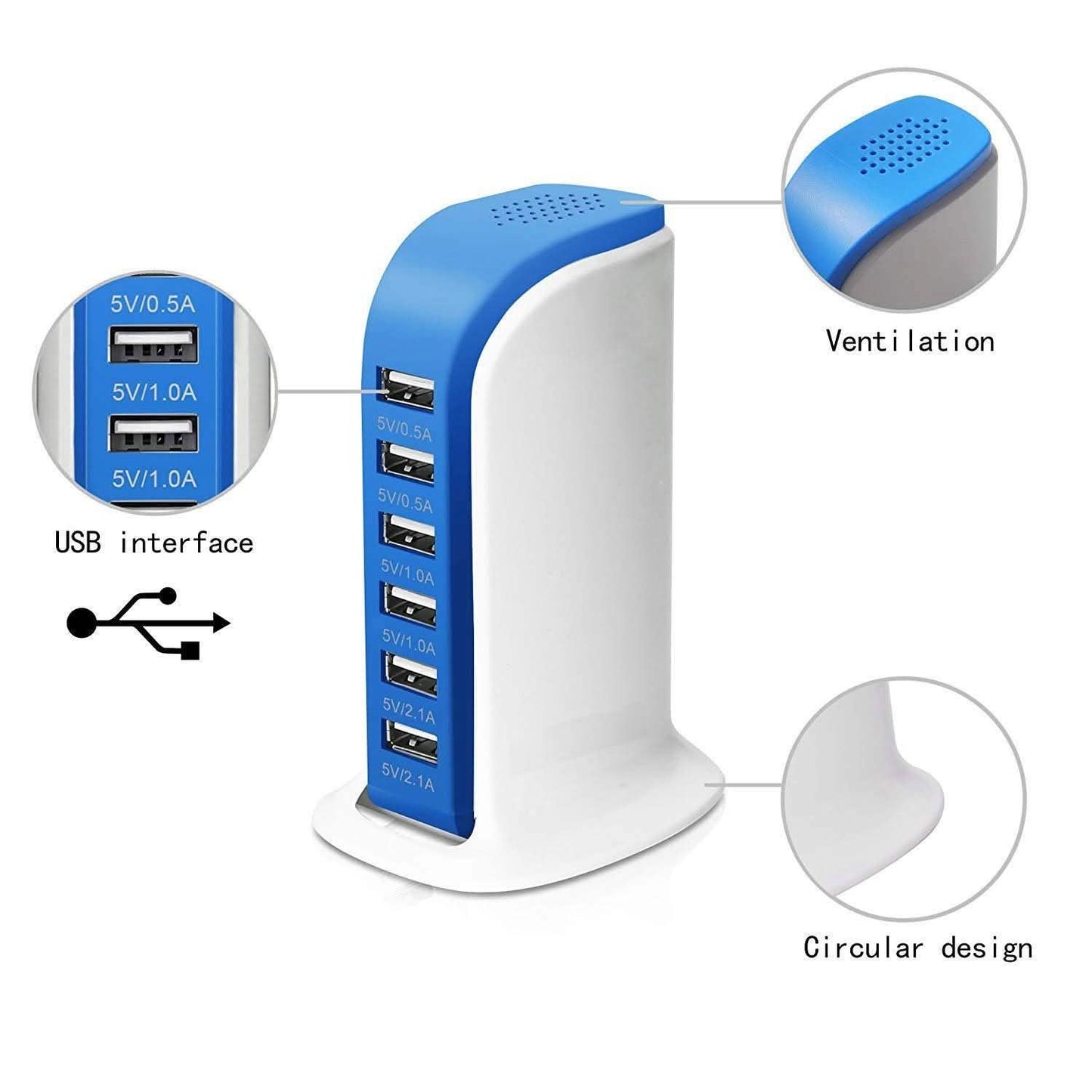 40-Watt-6-Port-USB-Ladestation für Smartphones und Tablets