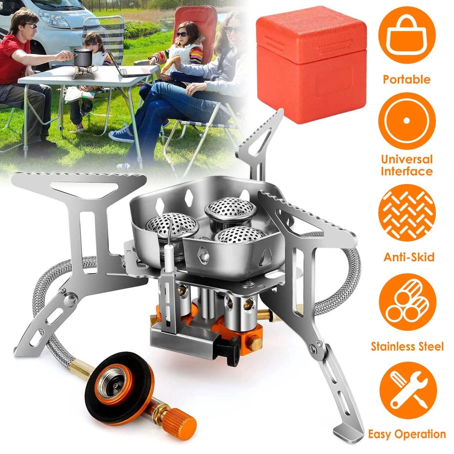 4000W Tragbarer Campingkocher, faltbarer, leistungsstarker Gaskocher, Rucksackbrenner